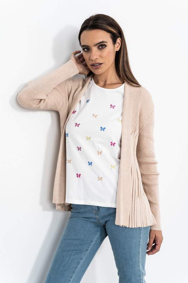 CAMISETA BORDADA FLOR COLORES CRUDO