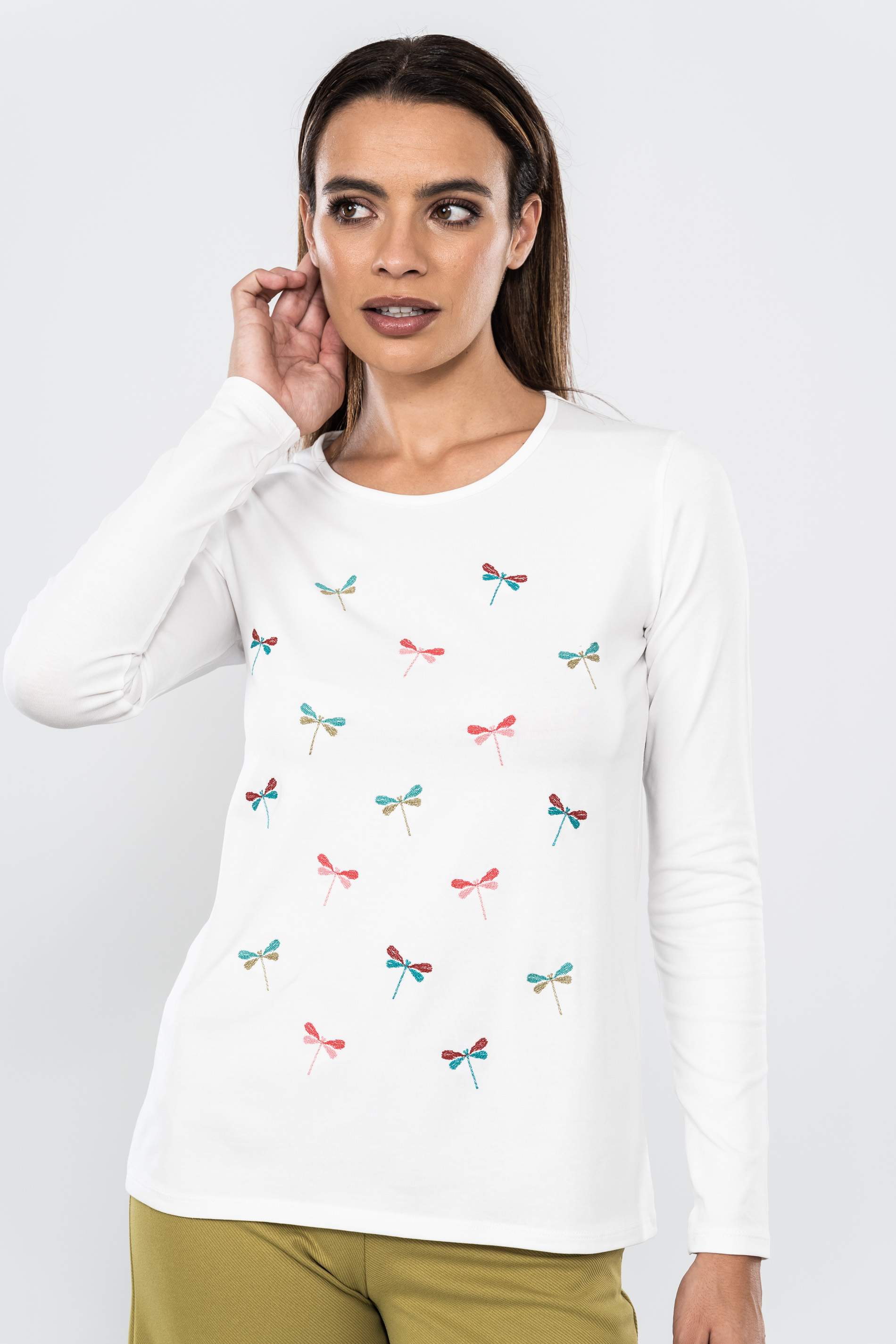 CAMISETA BORDADA LIBELULAS CRUDO