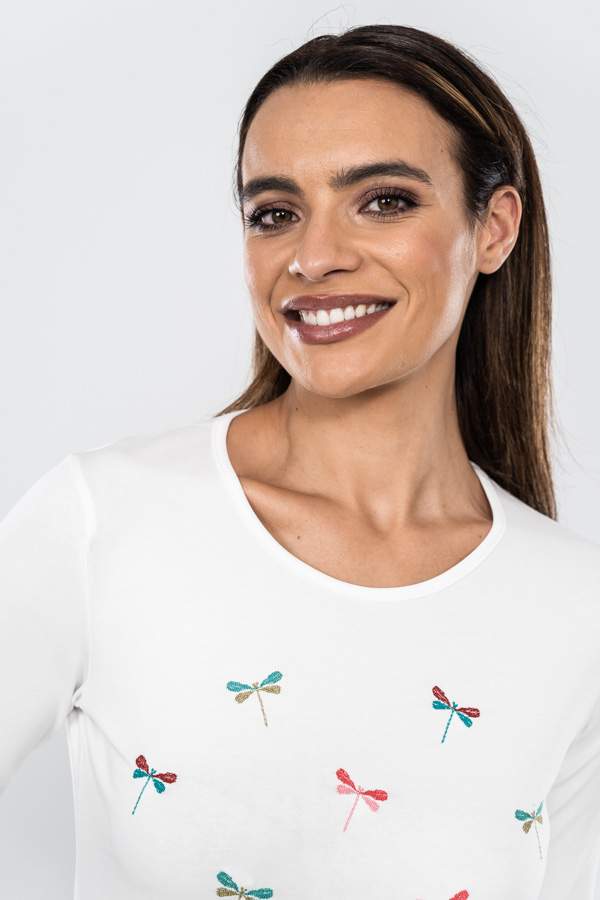 CAMISETA BORDADA LIBELULAS CRUDO