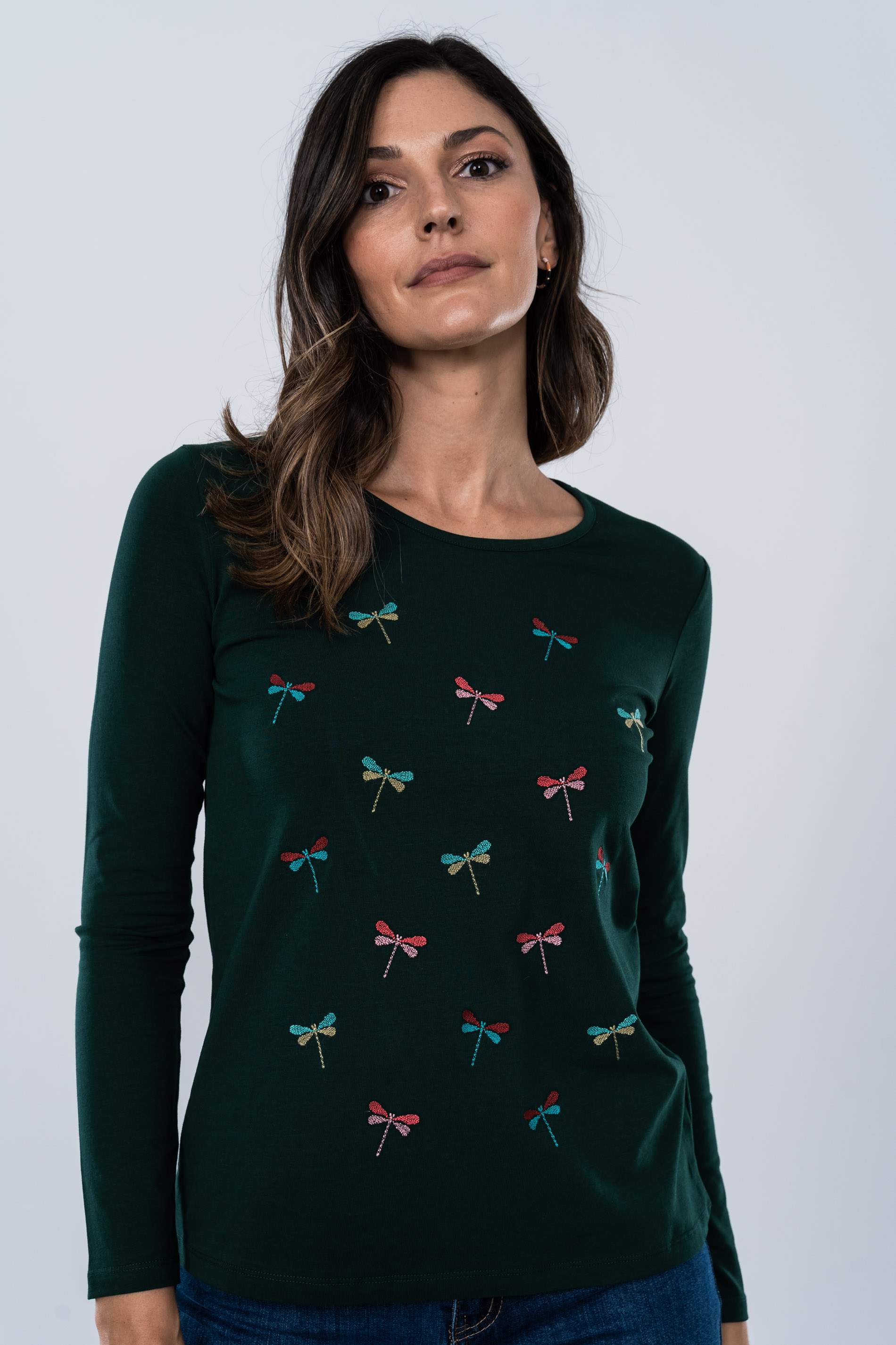 CAMISETA BORDADA LIBELULAS BOTELLA