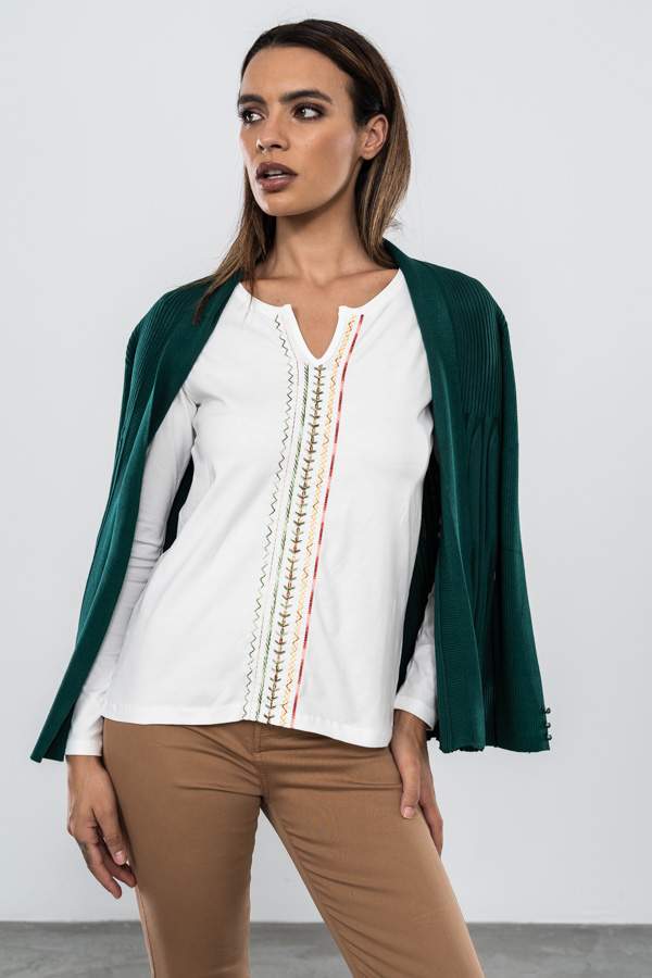 CAMISETA BORDADA ZIG ZAG CENTRO CRUDO