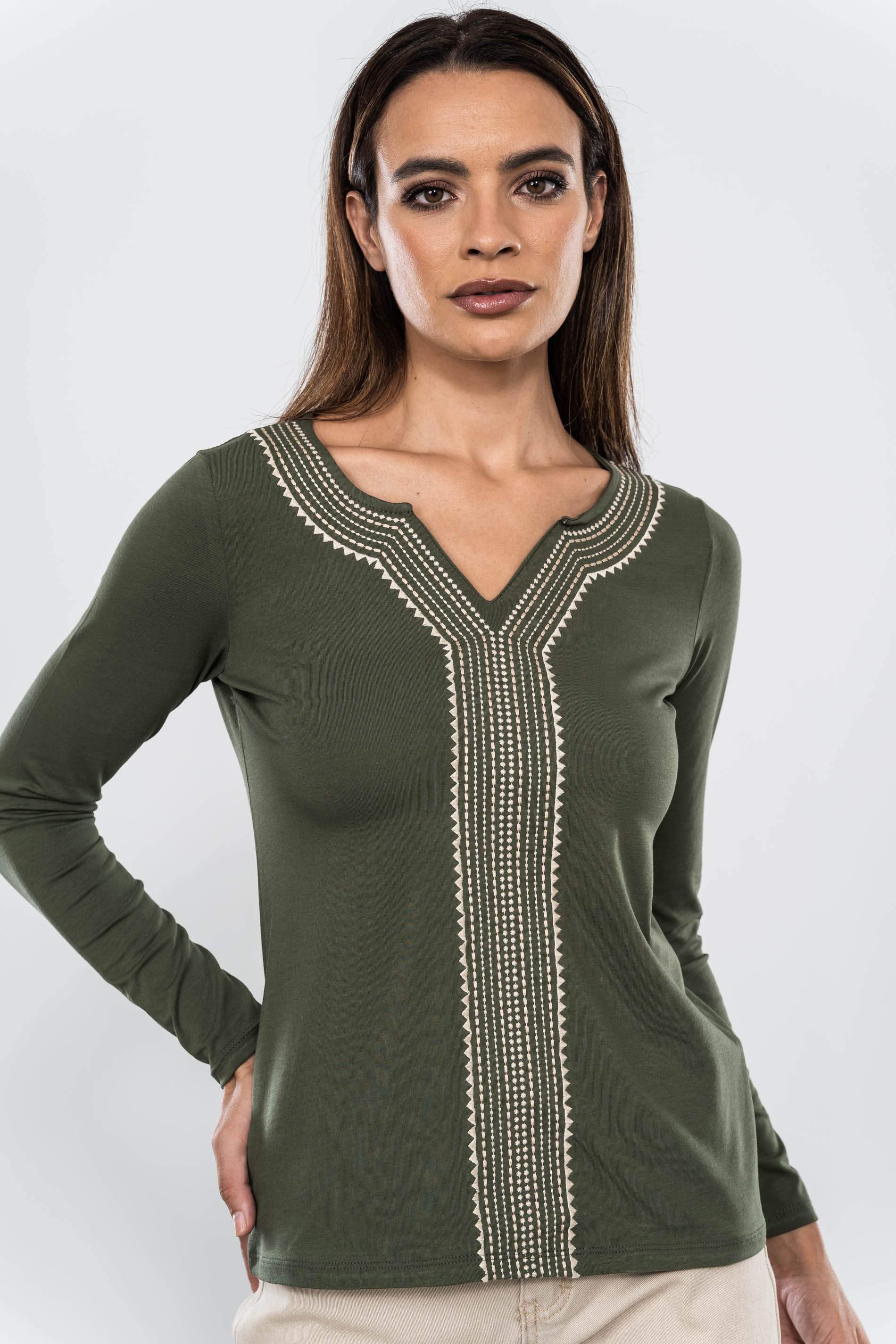 CAMISETA BORDADA CENEFA MONOCOL KAKI