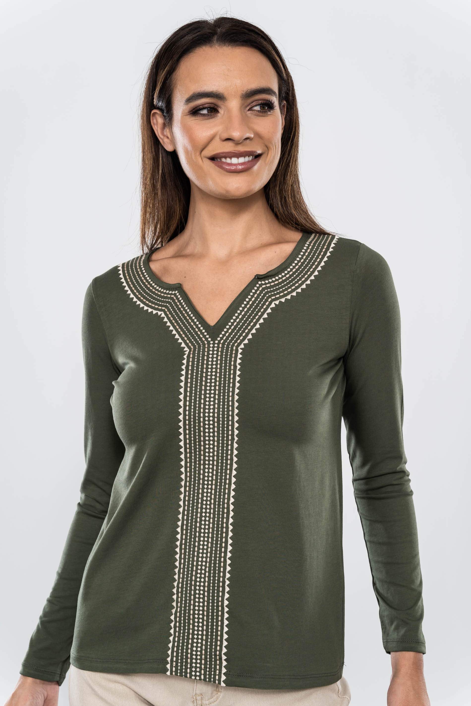 CAMISETA BORDADA CENEFA MONOCOL KAKI