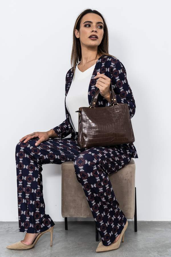 BOLSO DOBLE ASA EFECTO COCO MARRON