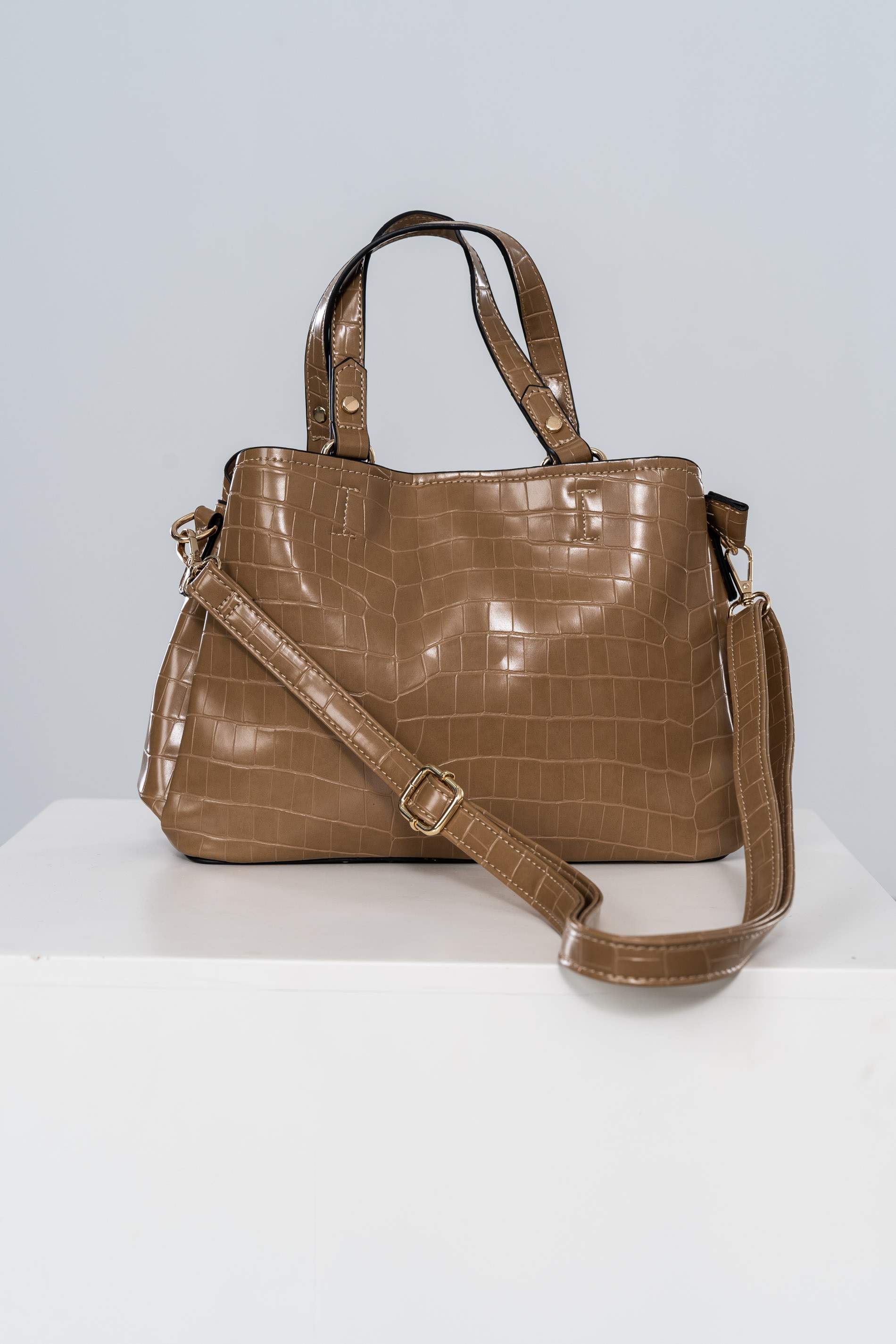 BOLSO DOBLE ASA EFECTO COCO BEIGE