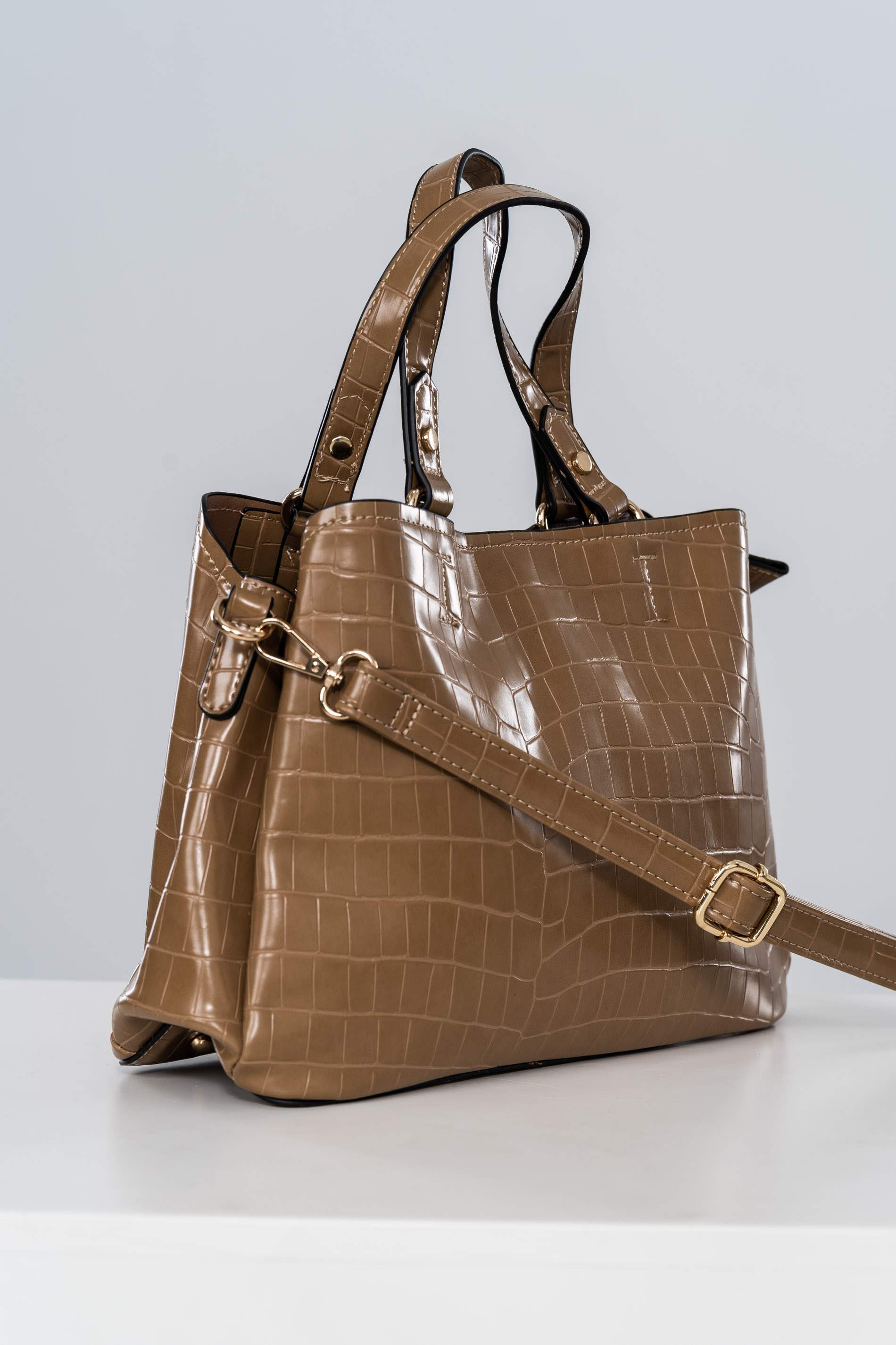 BOLSO DOBLE ASA EFECTO COCO BEIGE