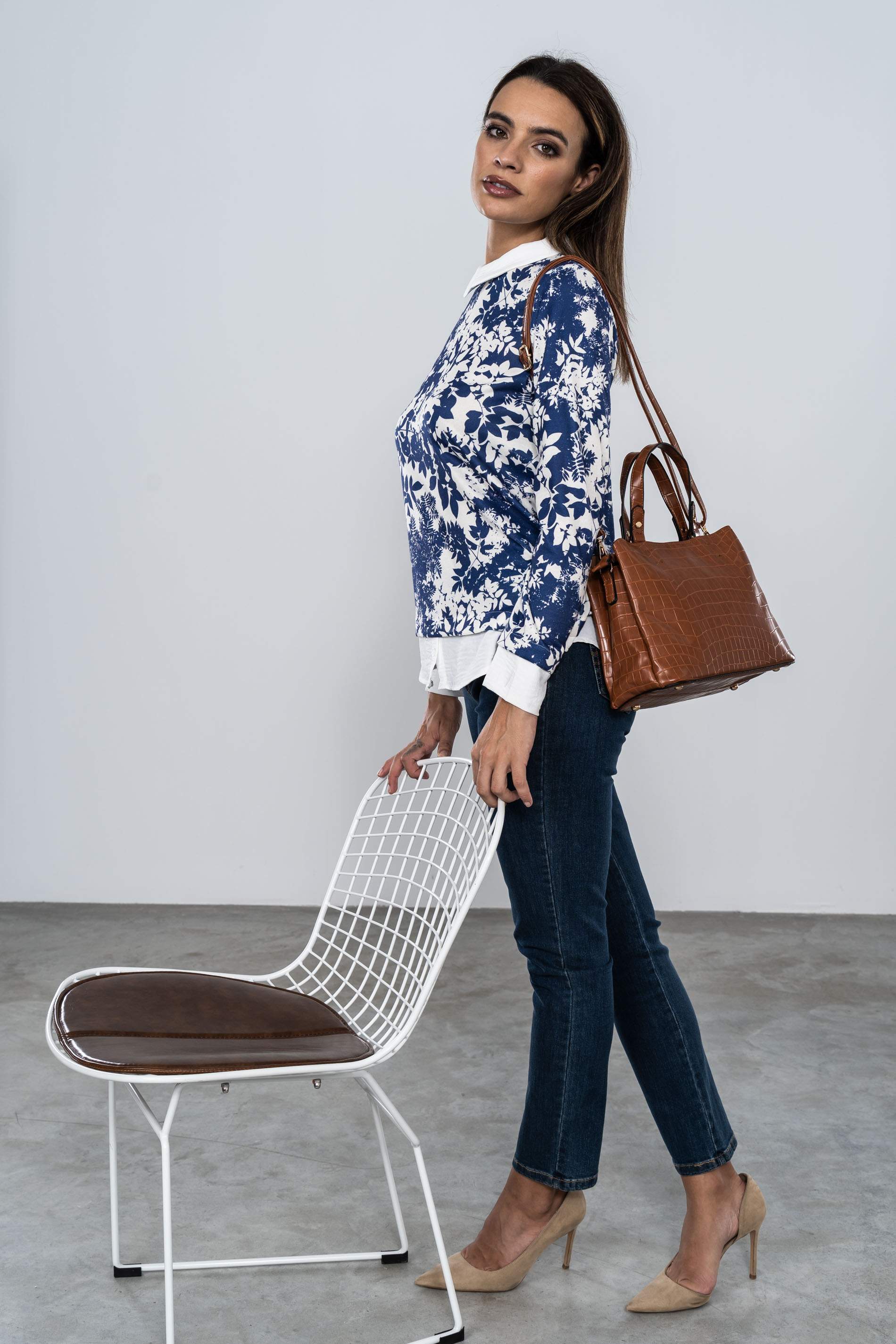 BOLSO DOBLE ASA EFECTO COCO CAMEL