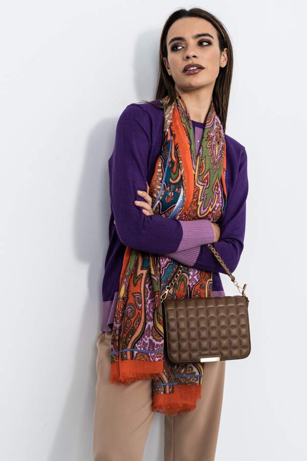 BOLSO SOLAPA DETALLE CUADROS TAUPE