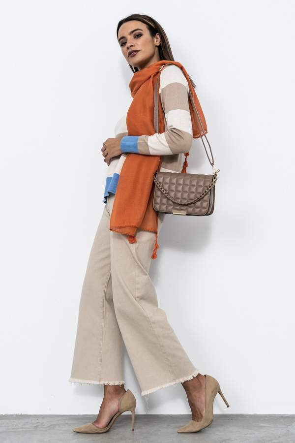 BOLSO SOLAPA DETALLE CUADROS MARRON