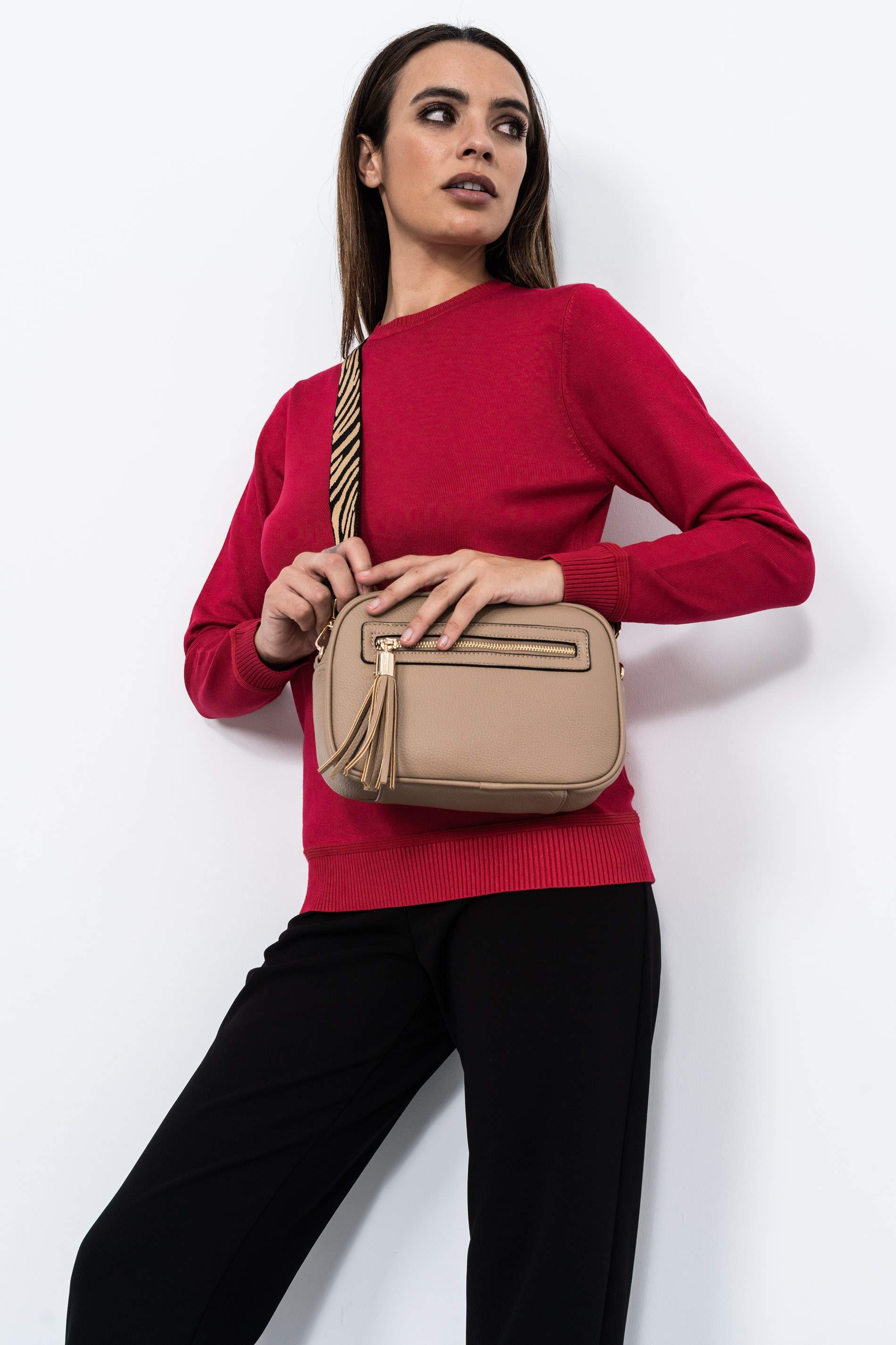 BANDOLERA BOLSILLO CREMALLERA BEIGE