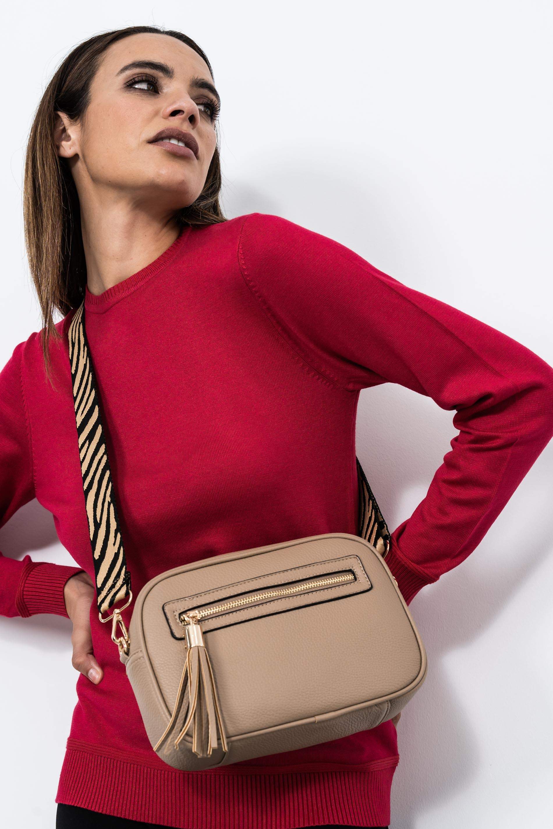 BANDOLERA BOLSILLO CREMALLERA BEIGE