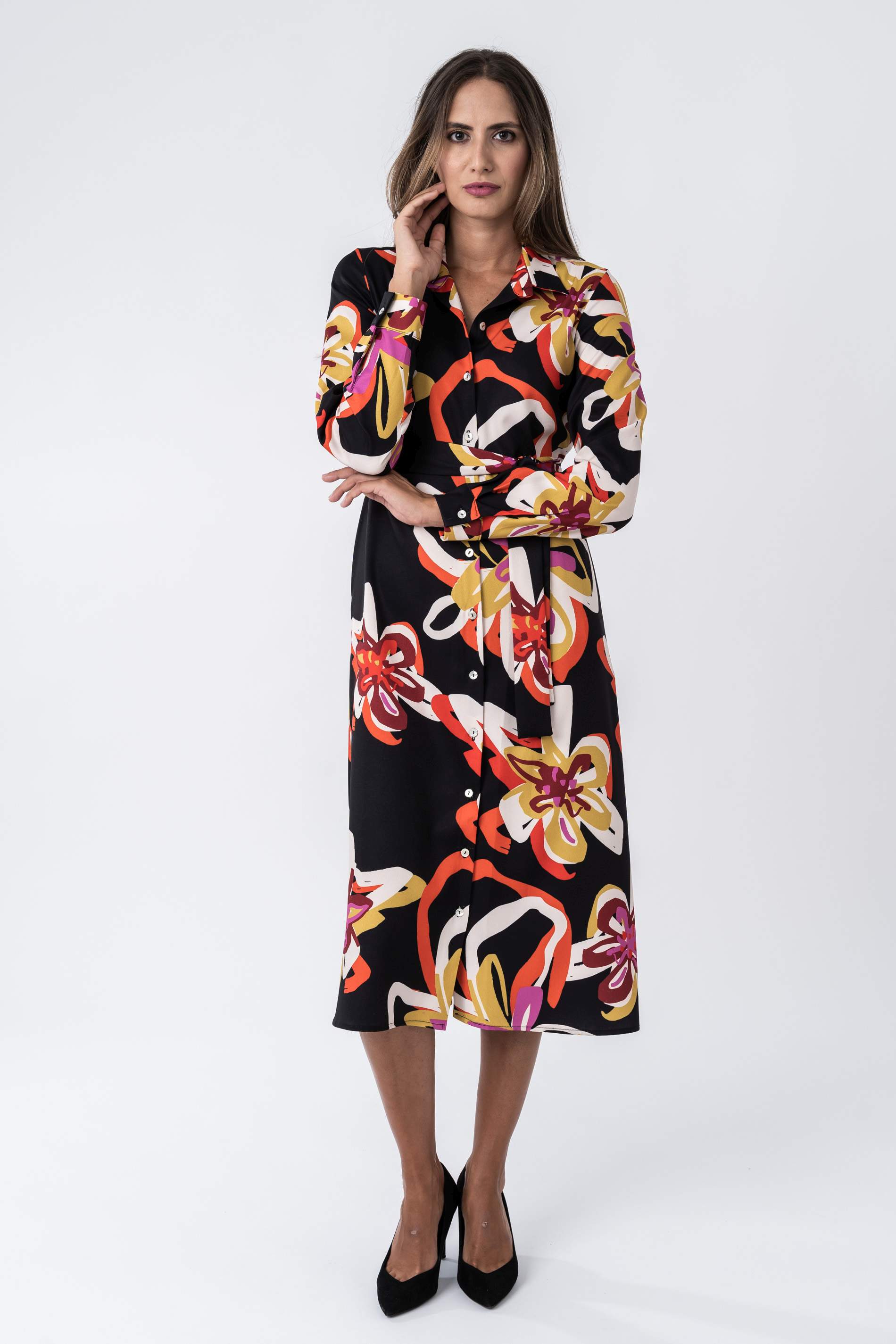 VESTIDO CAMISERO FLORES COLOR