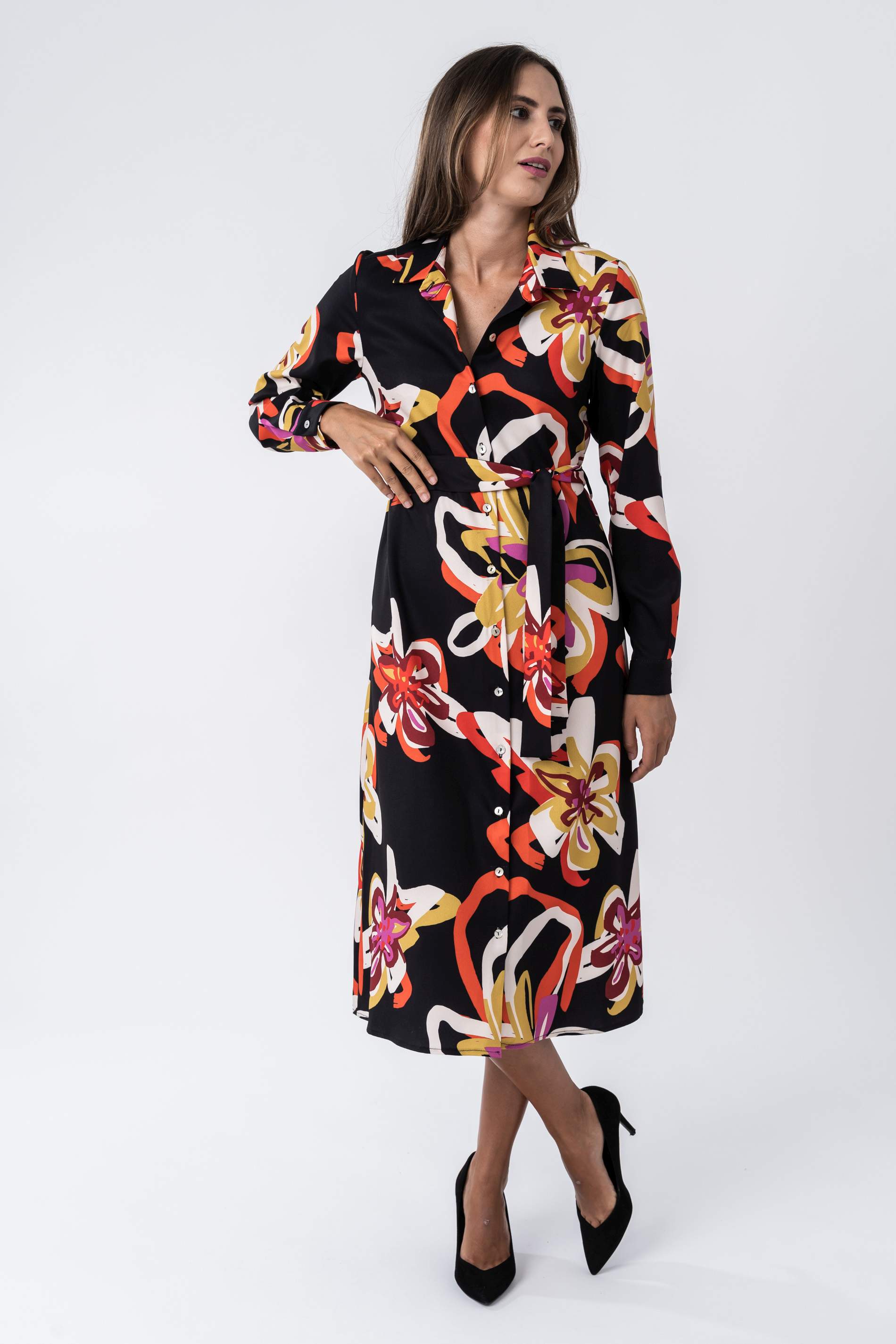 VESTIDO CAMISERO FLORES COLOR