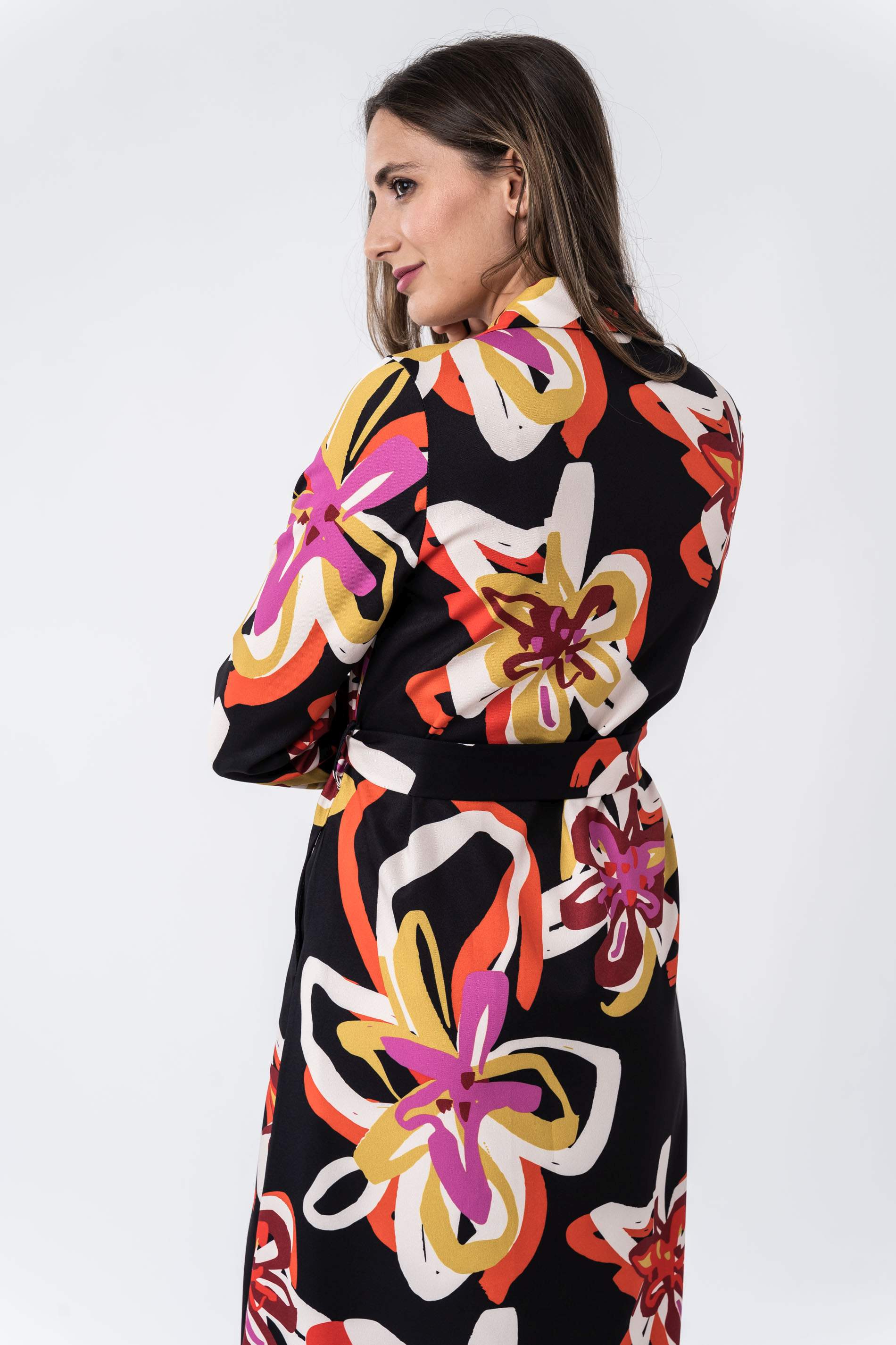 VESTIDO CAMISERO FLORES COLOR