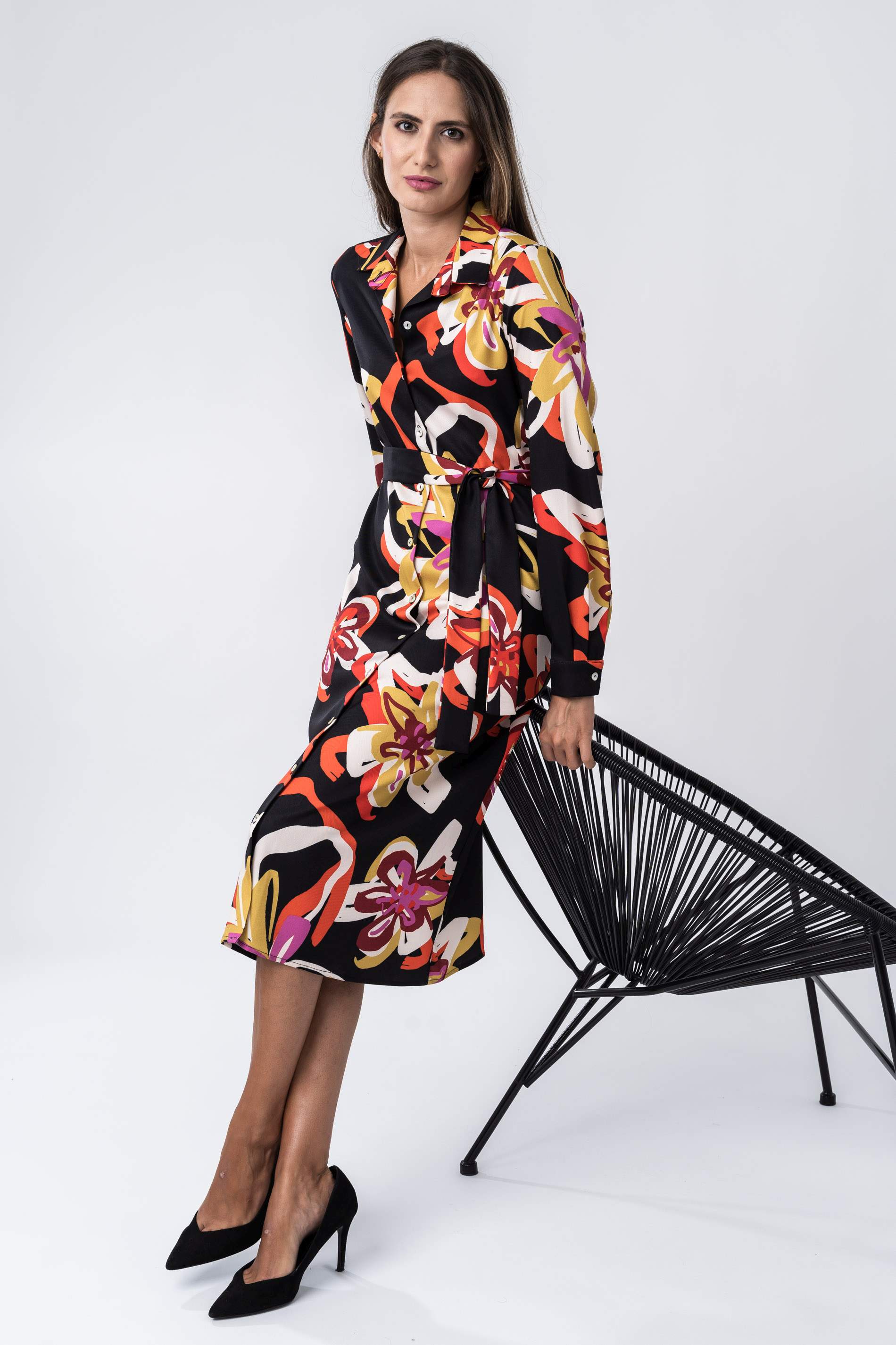 VESTIDO CAMISERO FLORES COLOR