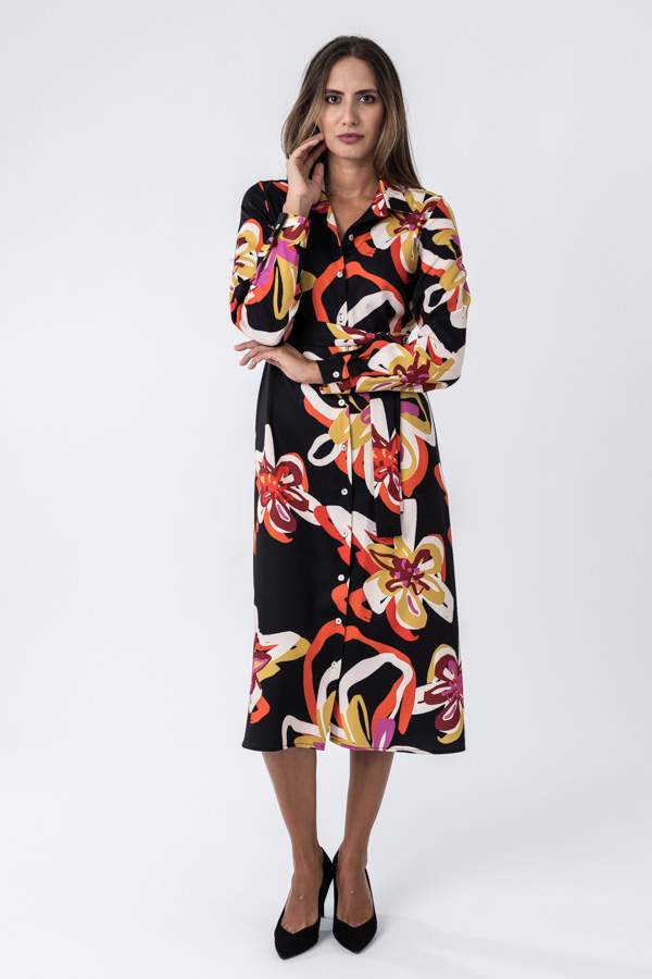 VESTIDO CAMISERO FLORES COLOR