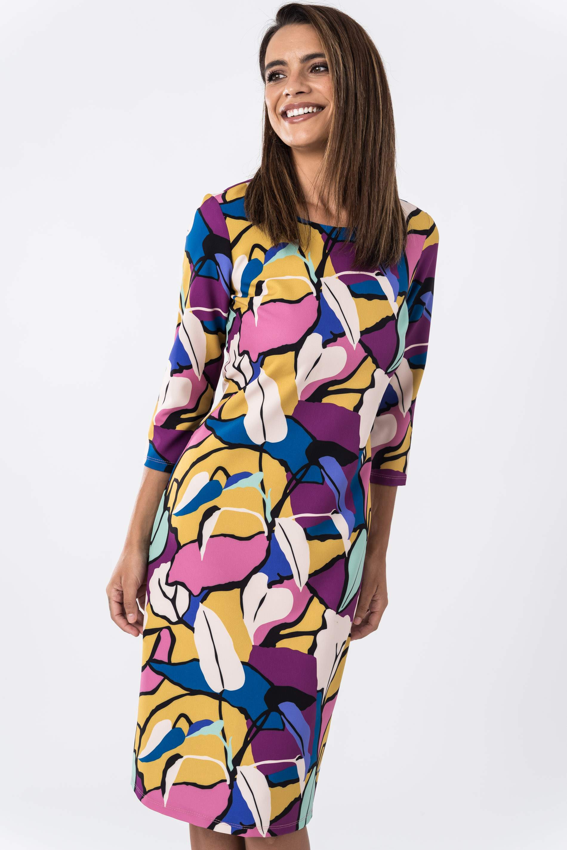 VESTIDO RECTO HOJAS COLOR