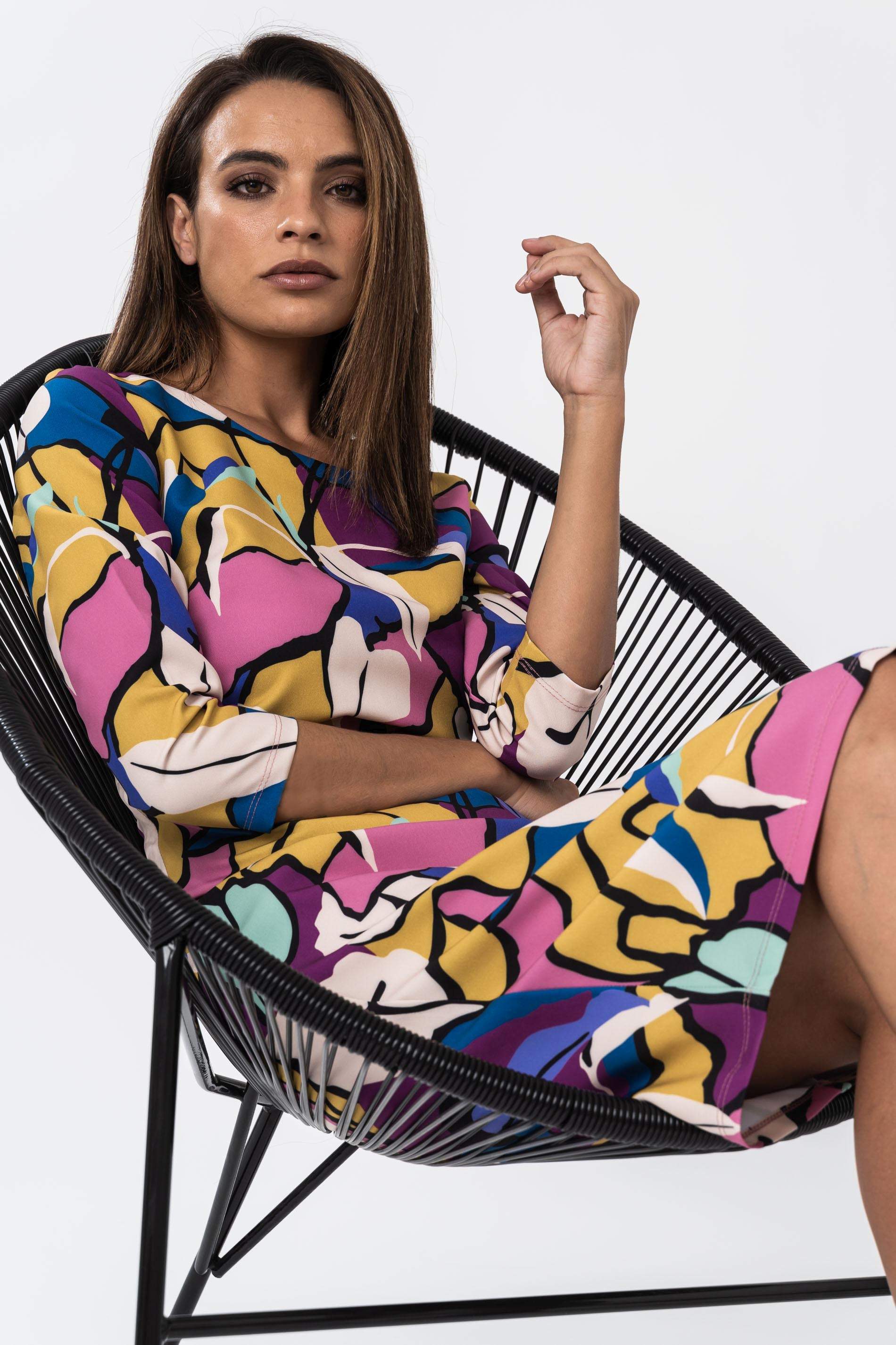 VESTIDO RECTO HOJAS COLOR