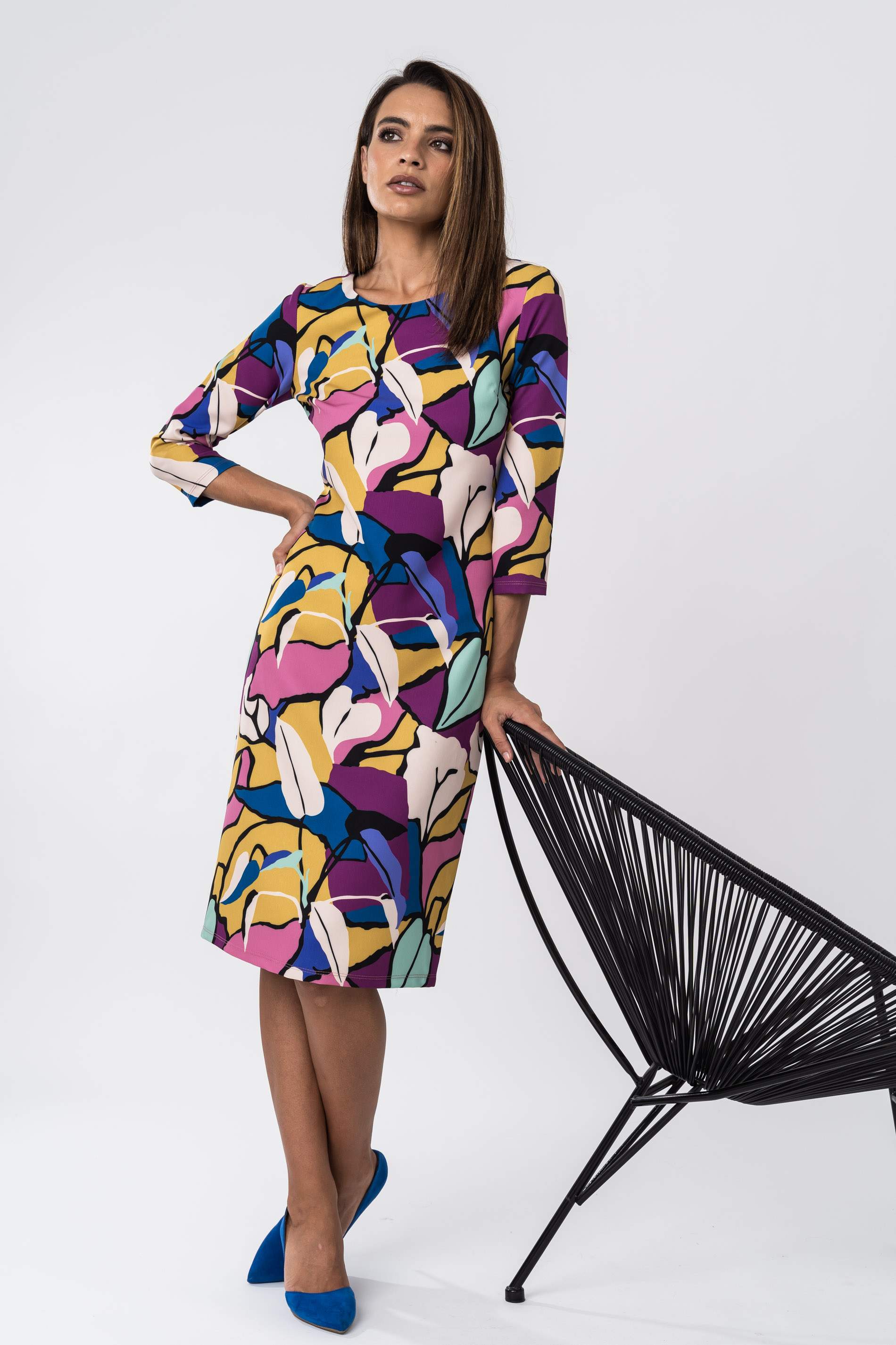 VESTIDO RECTO HOJAS COLOR