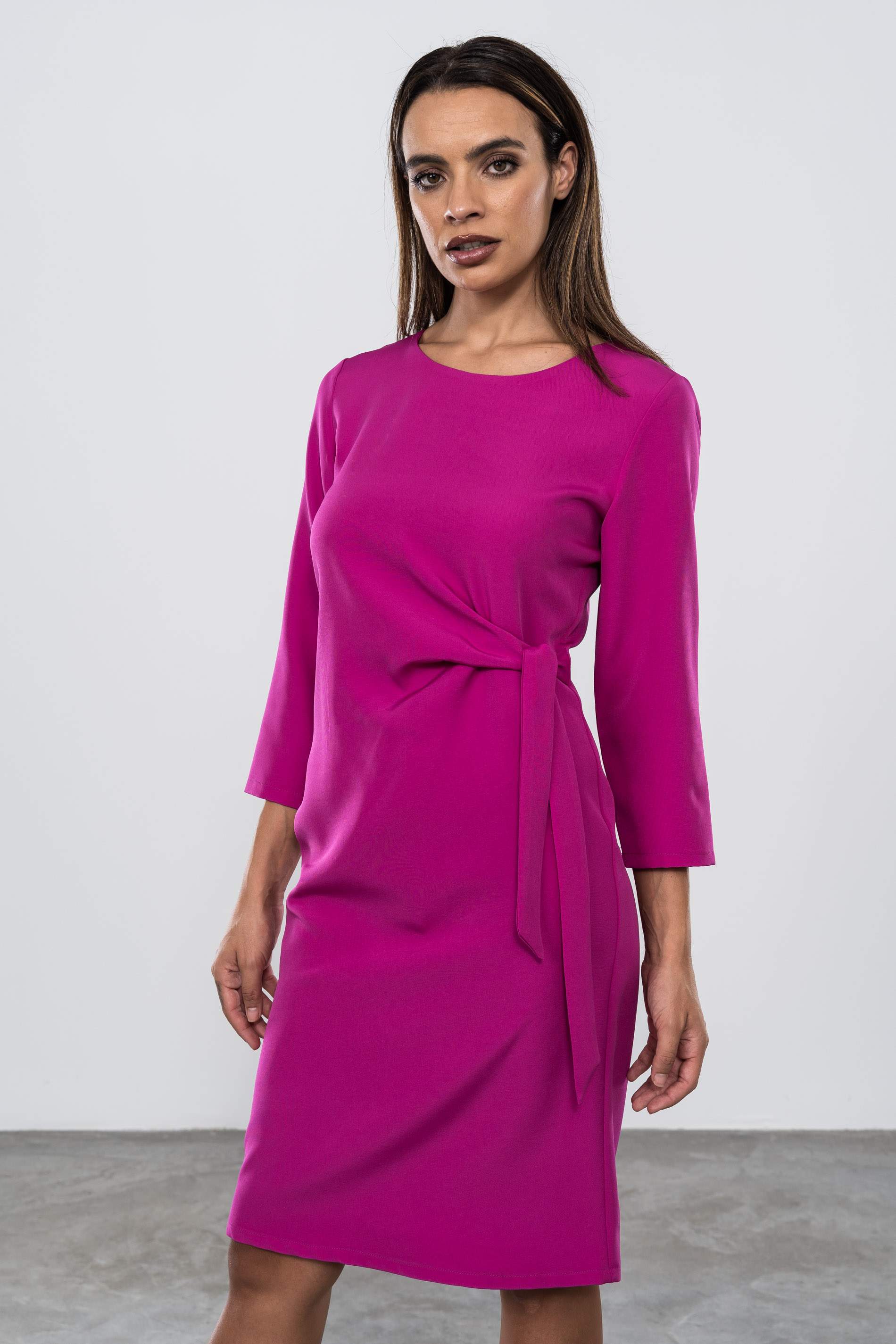 VESTIDO DETALLE LAZADA FUCSIA