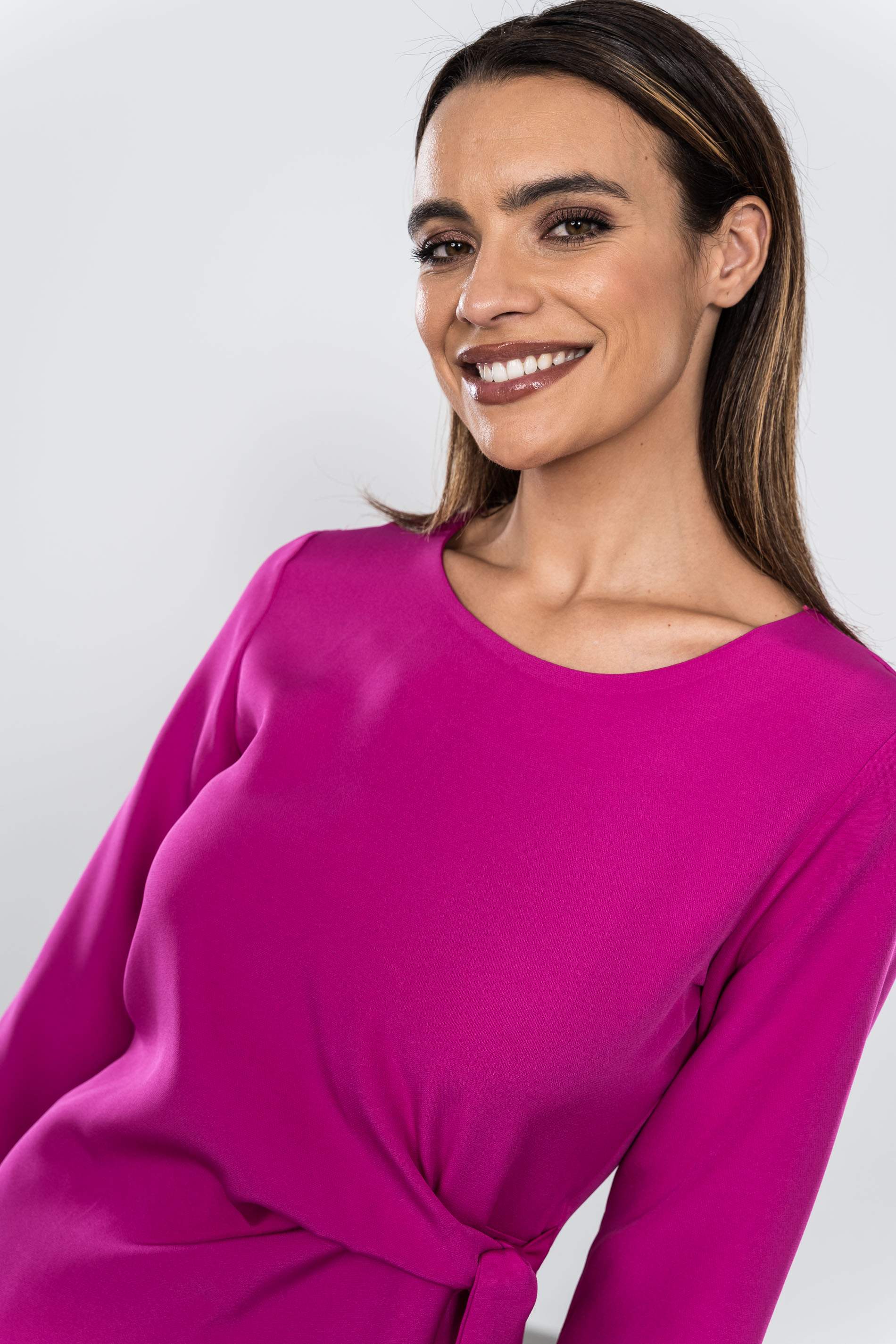 VESTIDO DETALLE LAZADA FUCSIA