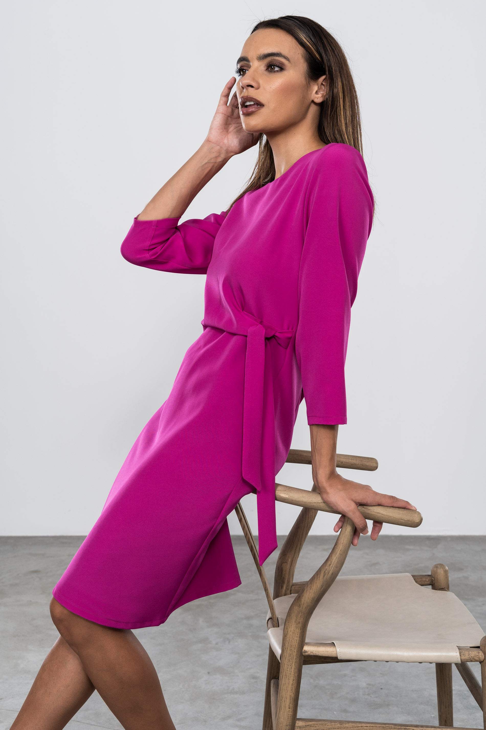 VESTIDO DETALLE LAZADA FUCSIA