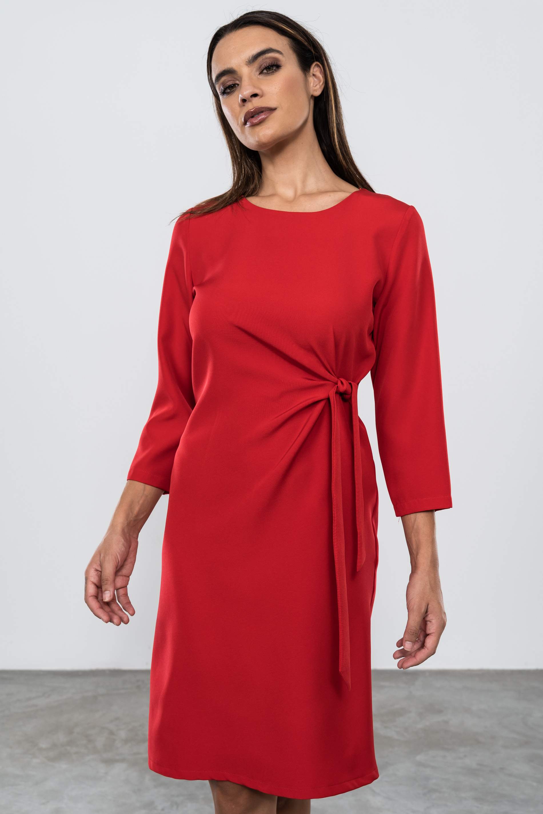 VESTIDO DETALLE LAZADA ROJO