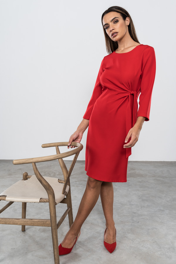 VESTIDO DETALLE LAZADA ROJO