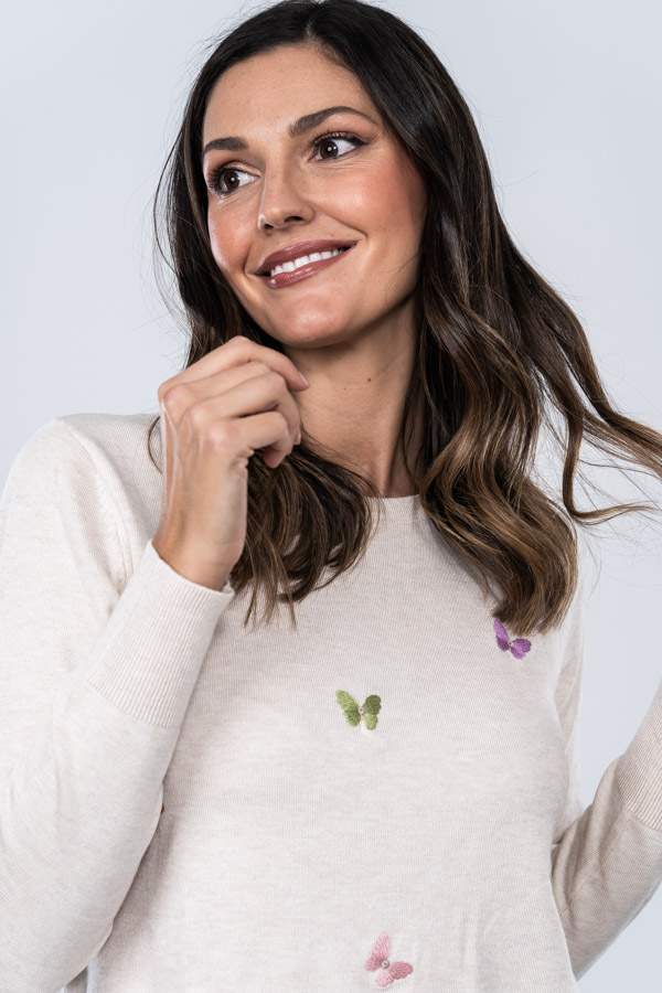 JERSEY BORDADO MARIPOSAS CRUDO