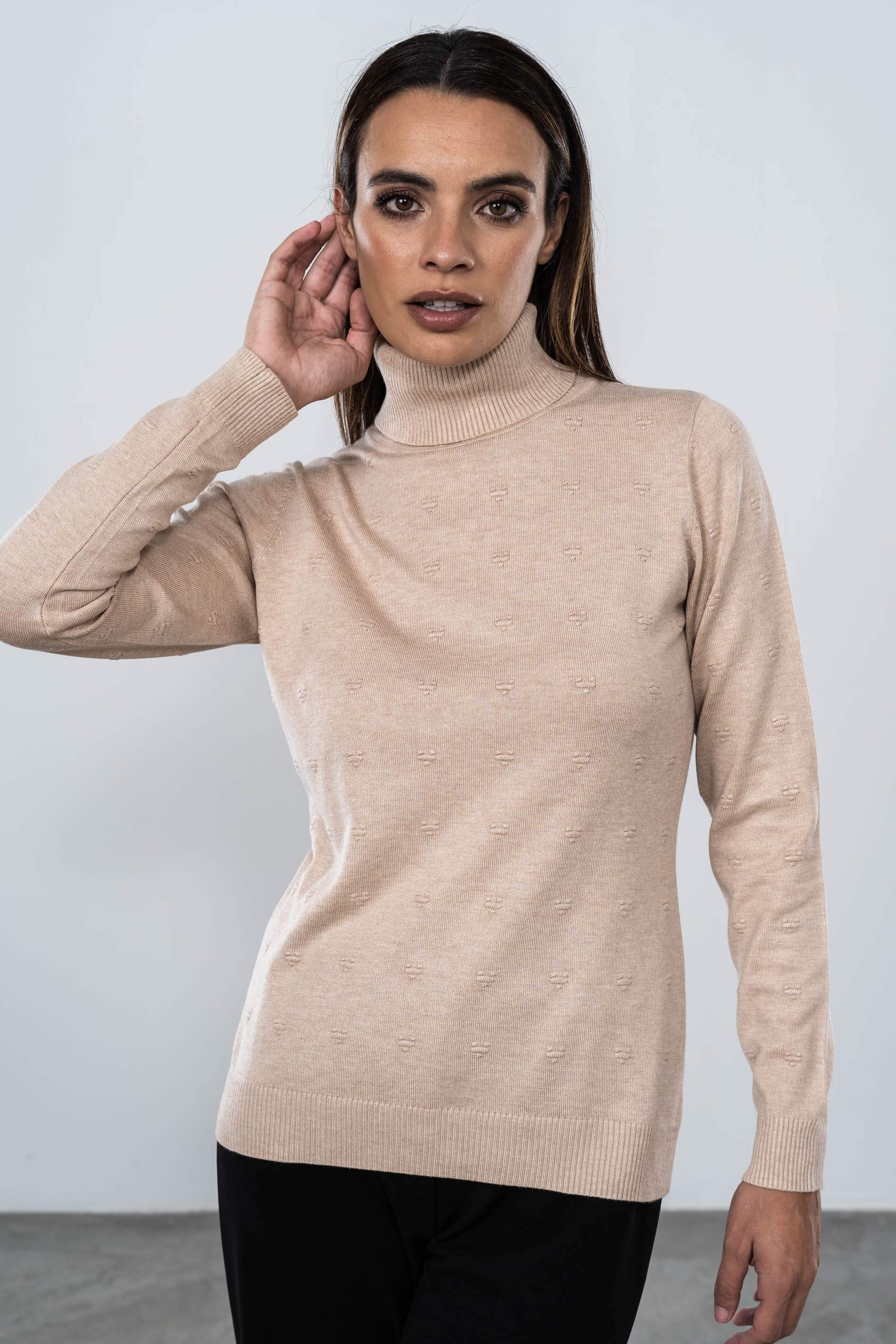 JERSEY CUELLO CISNE RELIEVE TOPITO BEIGE