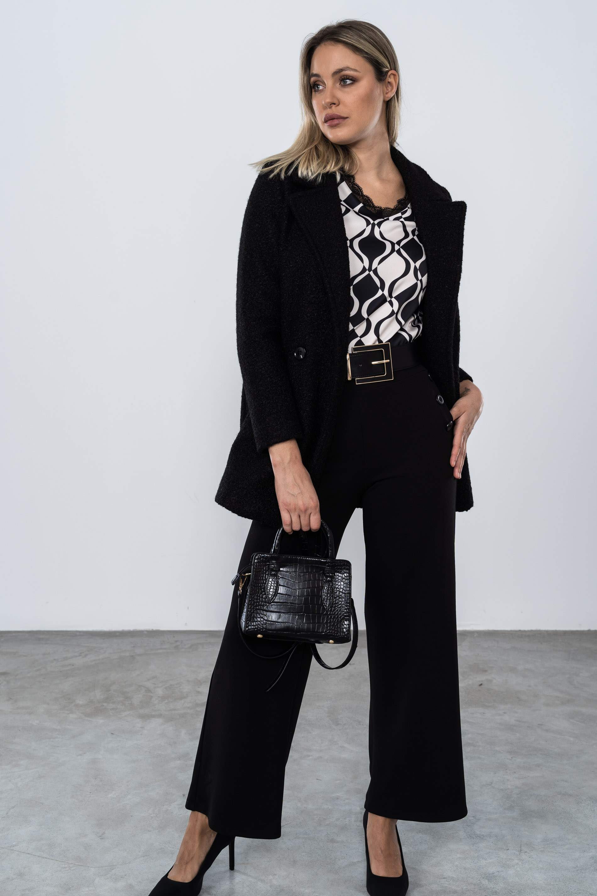 BLUSA GEOMETRICO COMBINADO ENCAJE