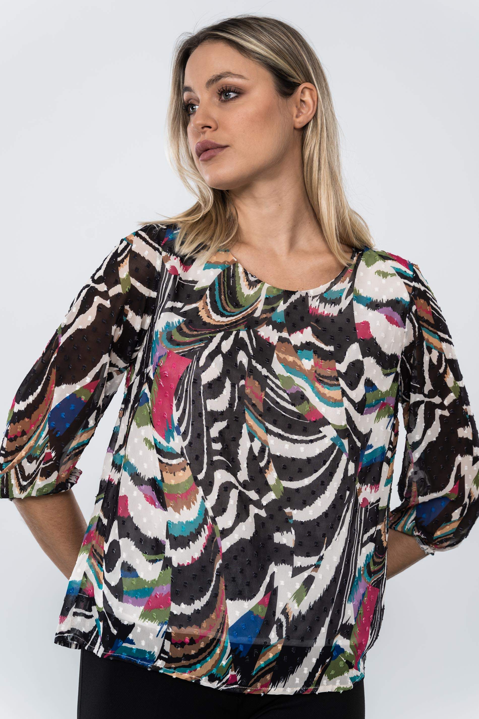 BLUSA PLUMETI ABSTRACTO NEGRO