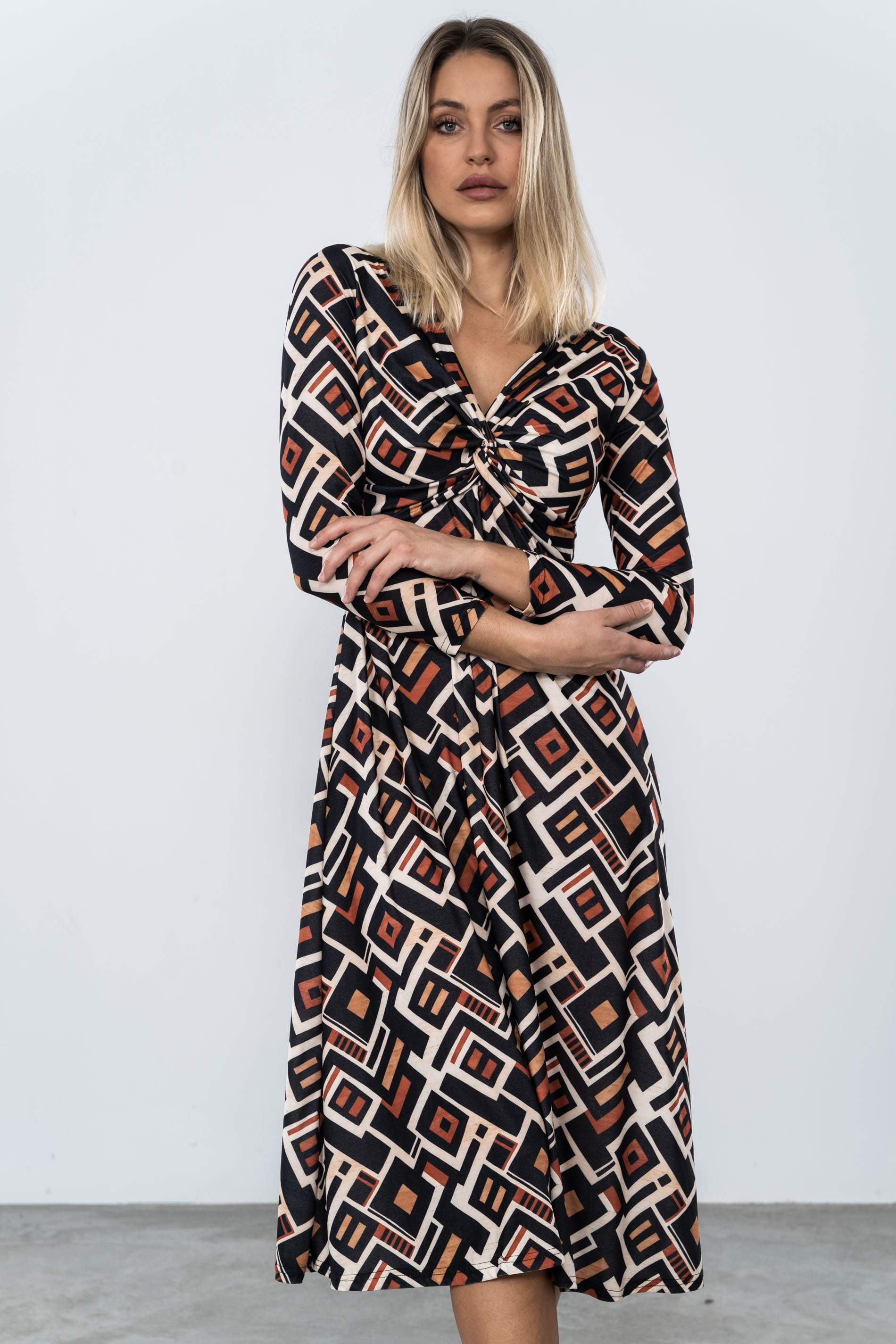 VESTIDO NUDO ESTAMPADO GEOMETRICO