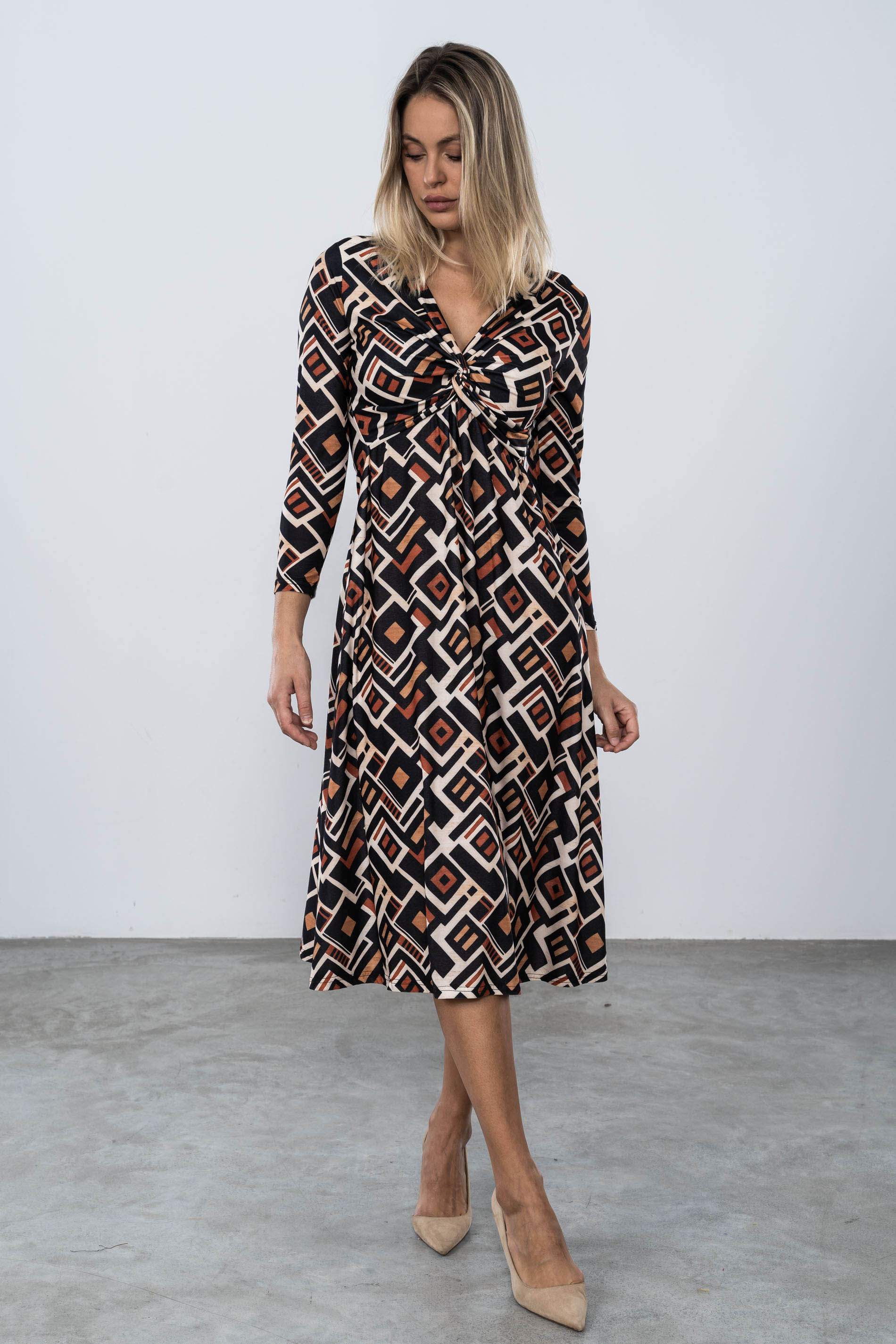 VESTIDO NUDO ESTAMPADO GEOMETRICO