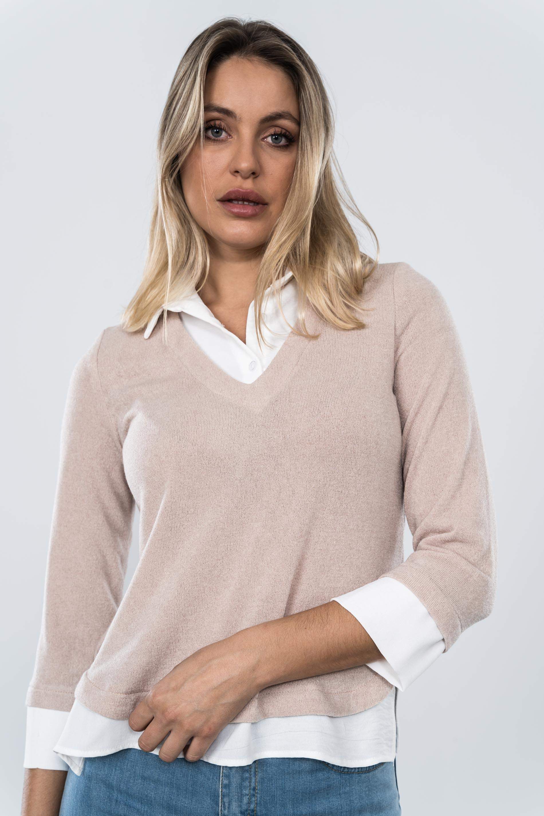 JERSEY COMBINADO CAMISERO BEIGE