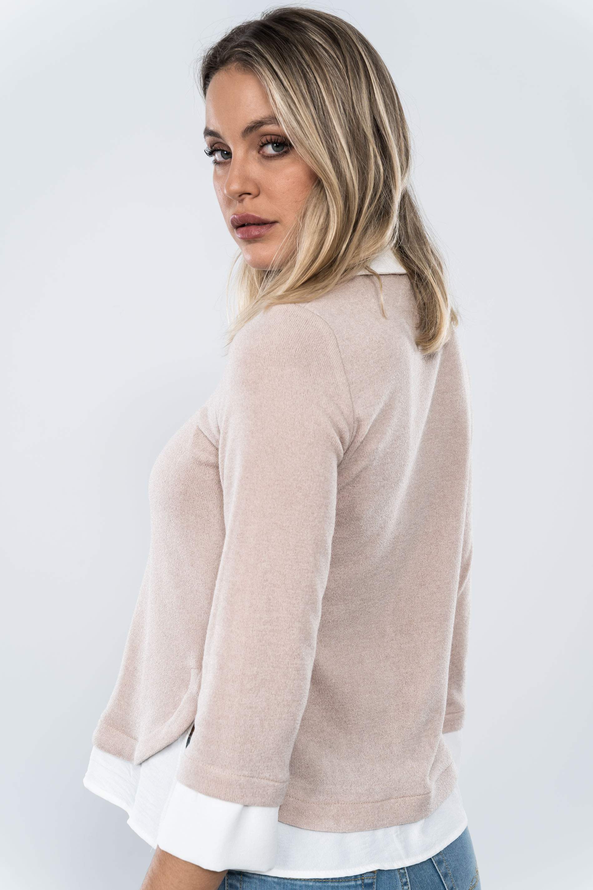 JERSEY COMBINADO CAMISERO BEIGE