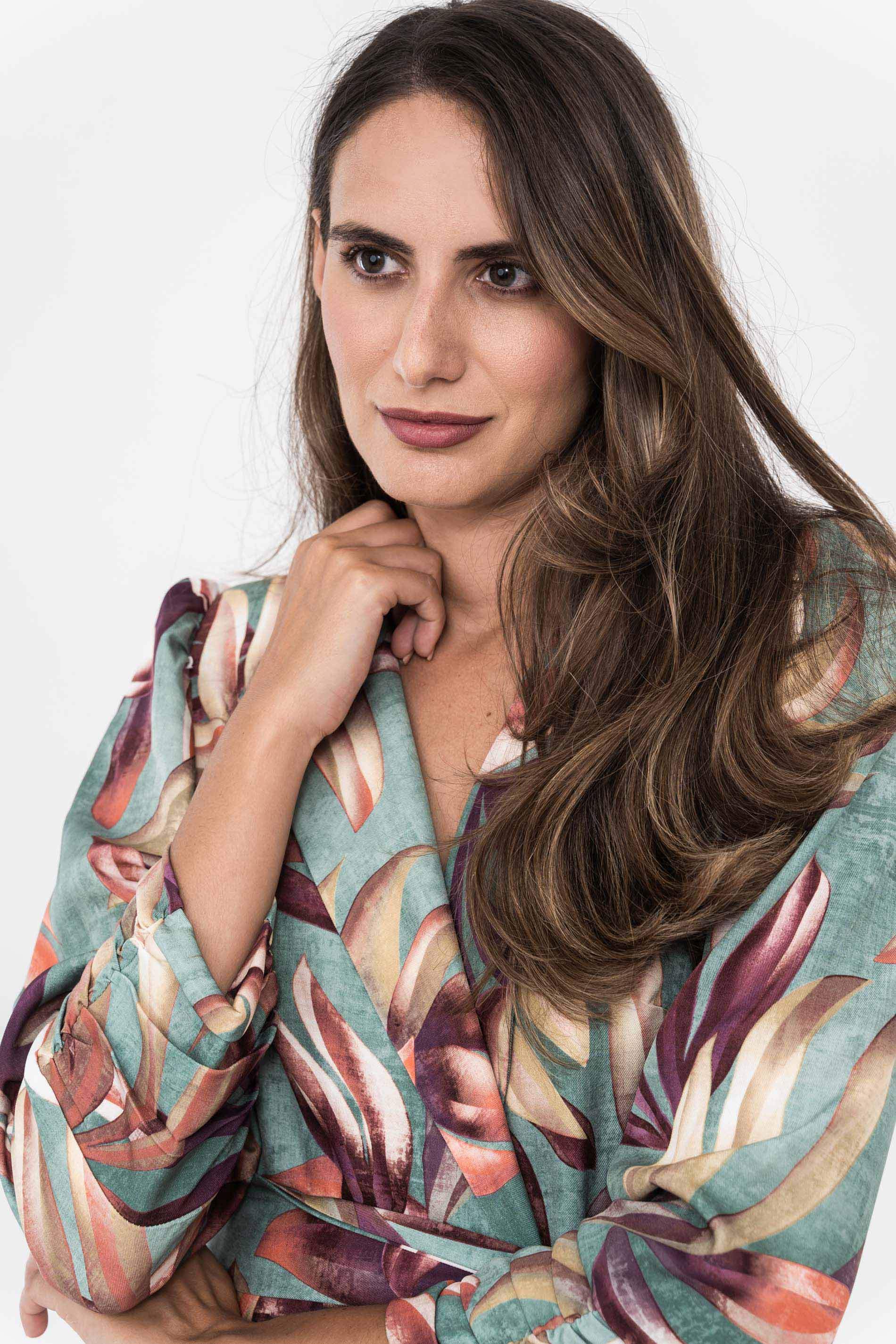 CHAQUETA HOJAS CINTURON MANGA FRUNCE 