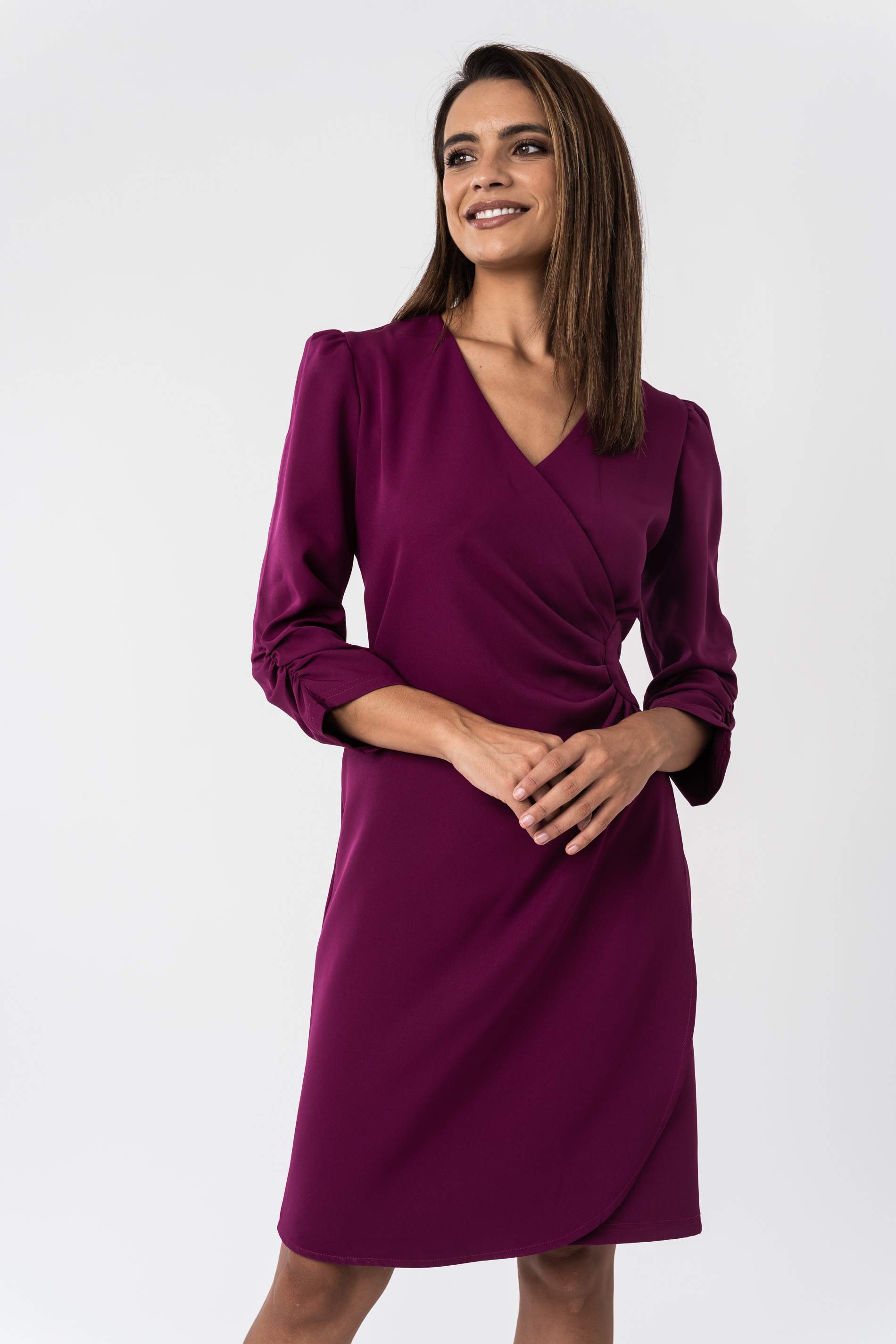 VESTIDO FRUNCE CINTURA BERENJENA