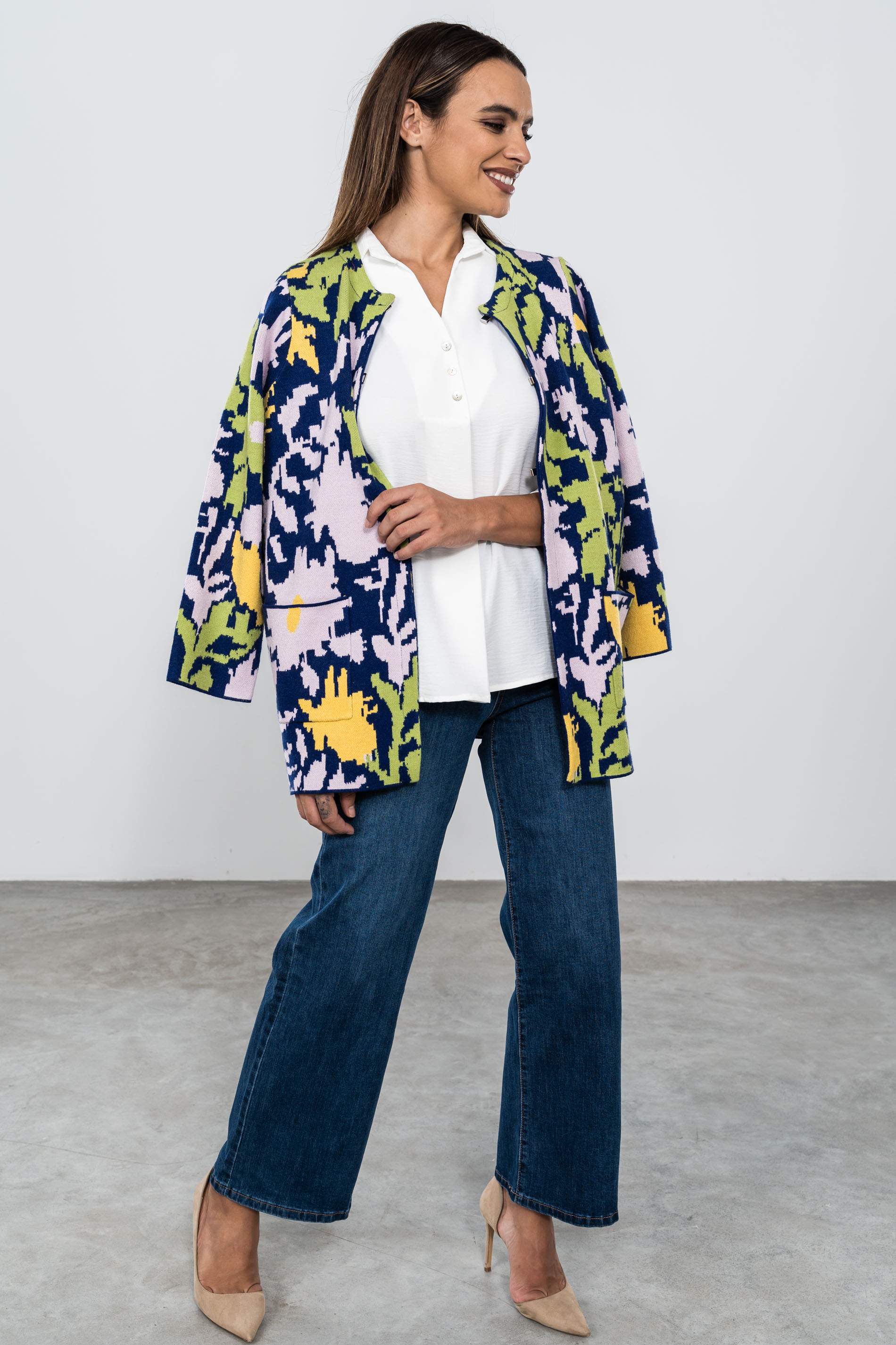 CHAQUETA PUNTO SILUETA FLOR