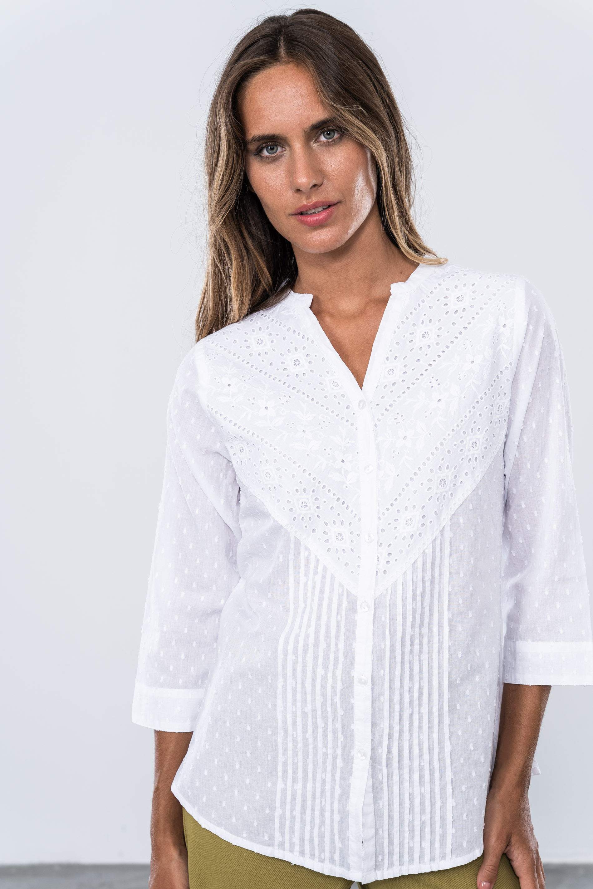 CAMISA PLUMETI ENCAJES MANGA LARGA