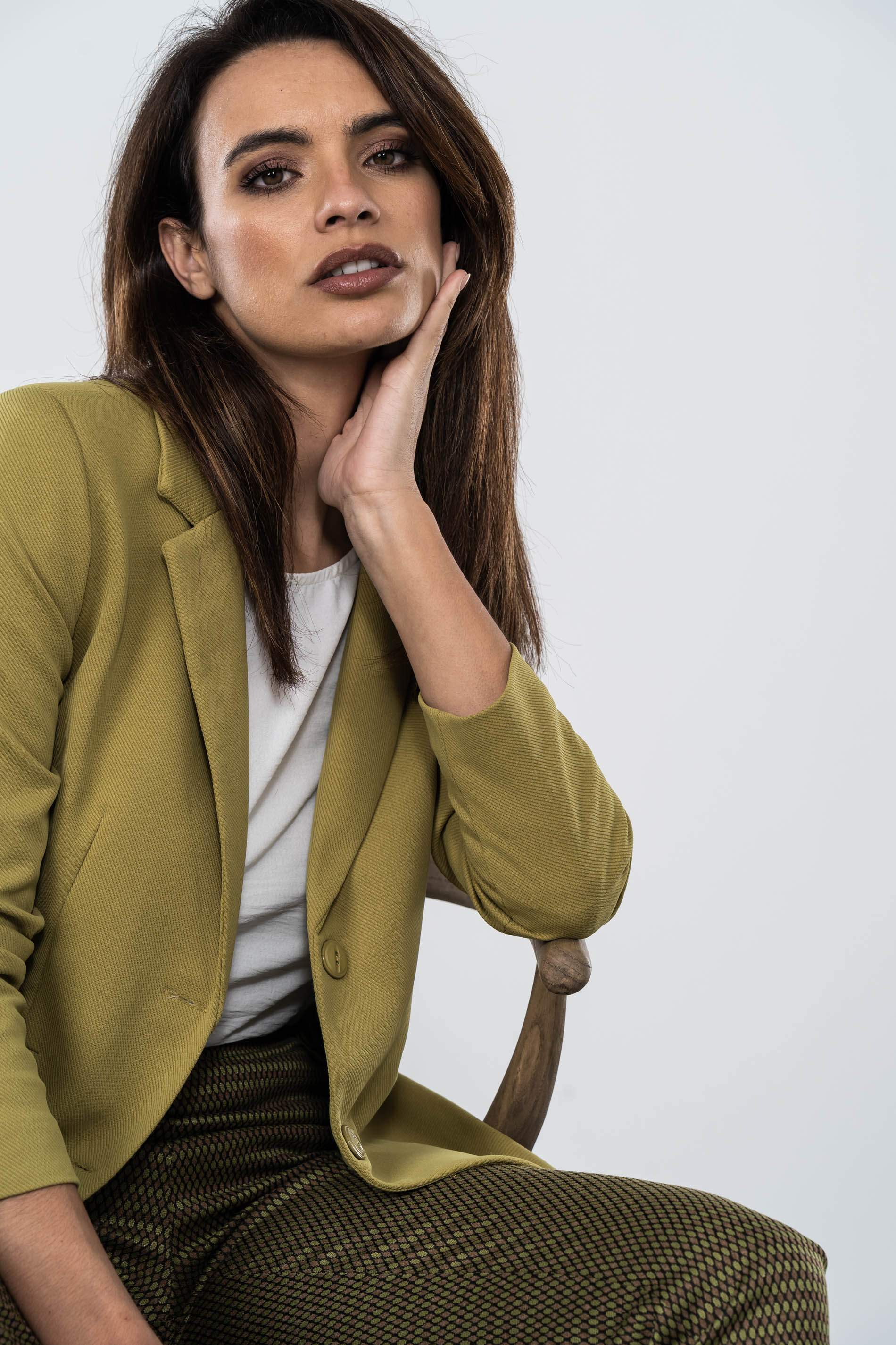 PANTALON PUNTO JACQUARD TOPOS VERDE