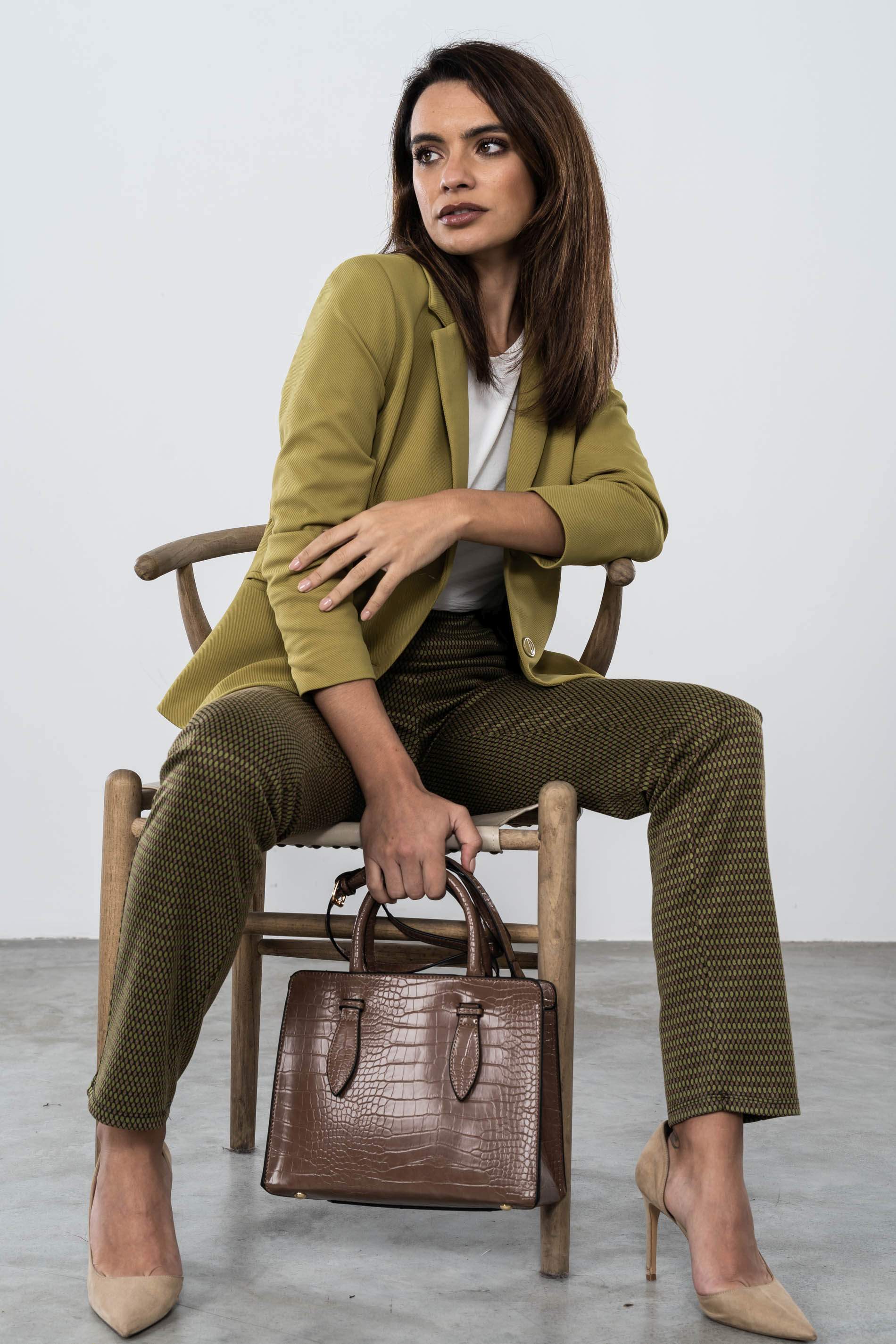 PANTALON PUNTO JACQUARD TOPOS VERDE