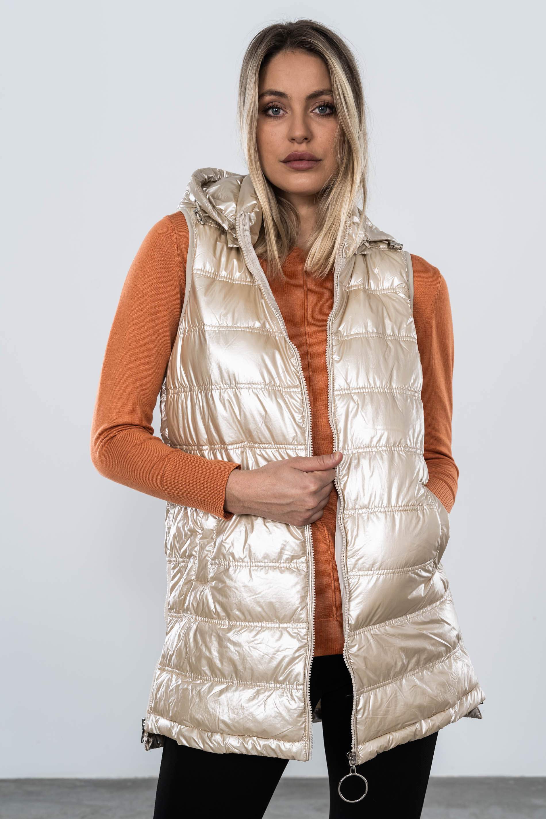 CHALECO LARGO CREMALLERA LATERAL BEIGE