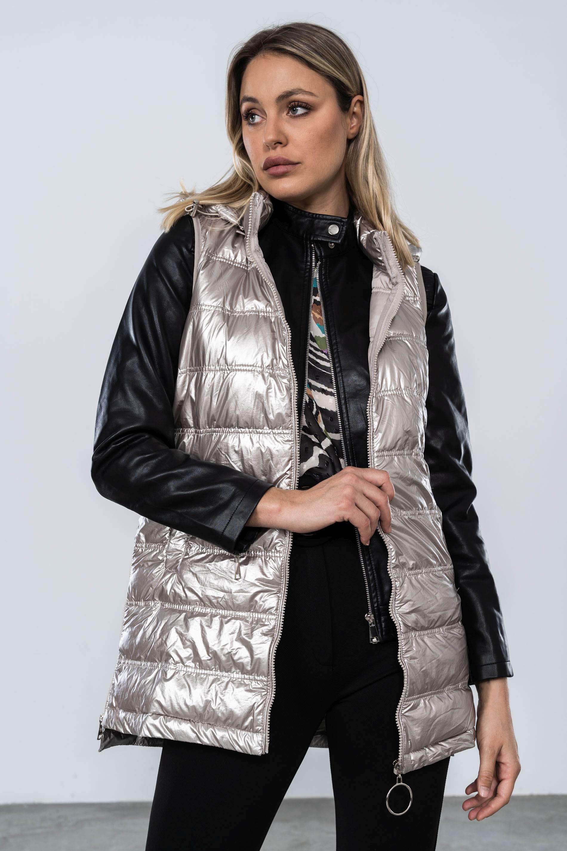 CHALECO LARGO CREMALLERA LATERAL GRIS