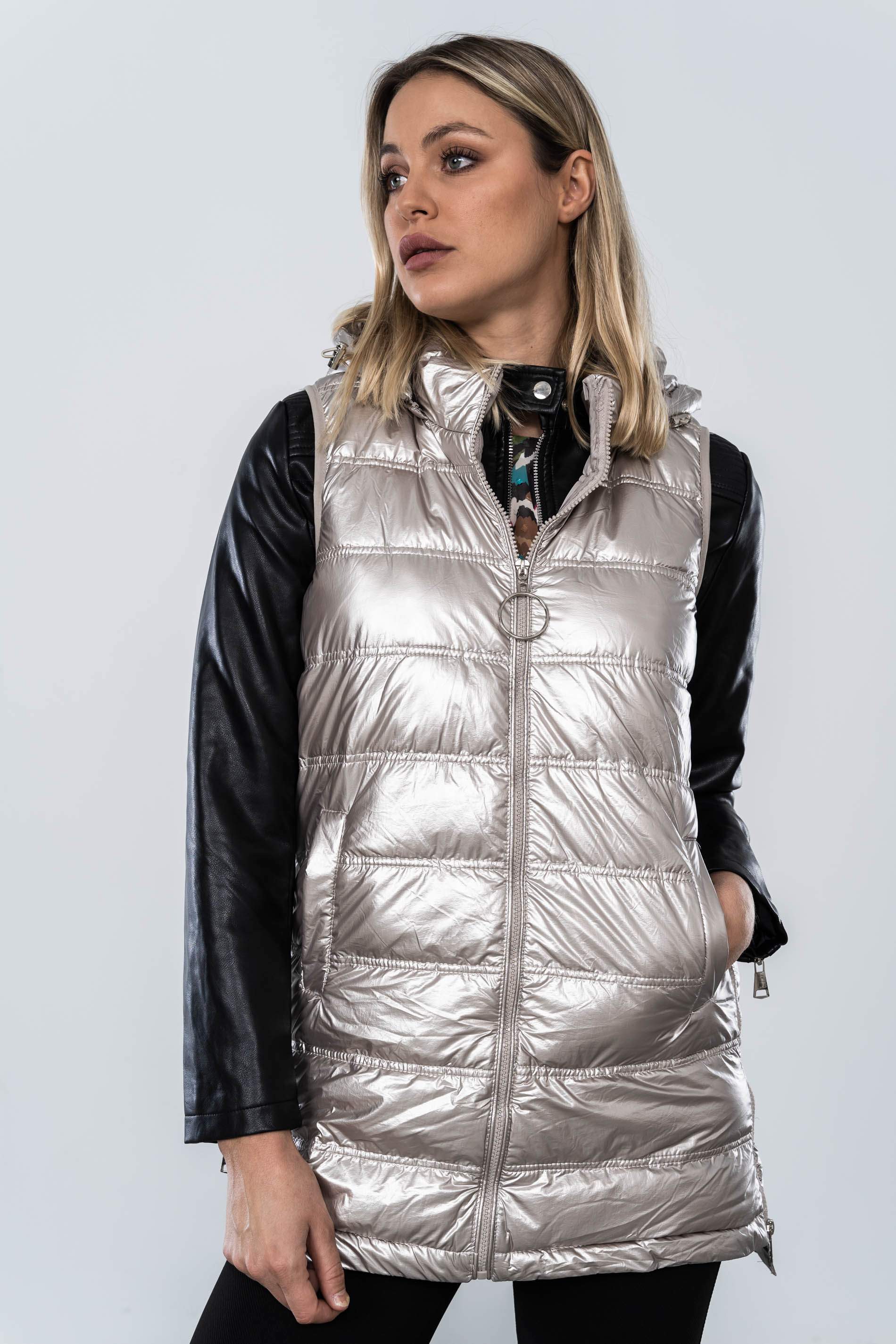 CHALECO LARGO CREMALLERA LATERAL GRIS