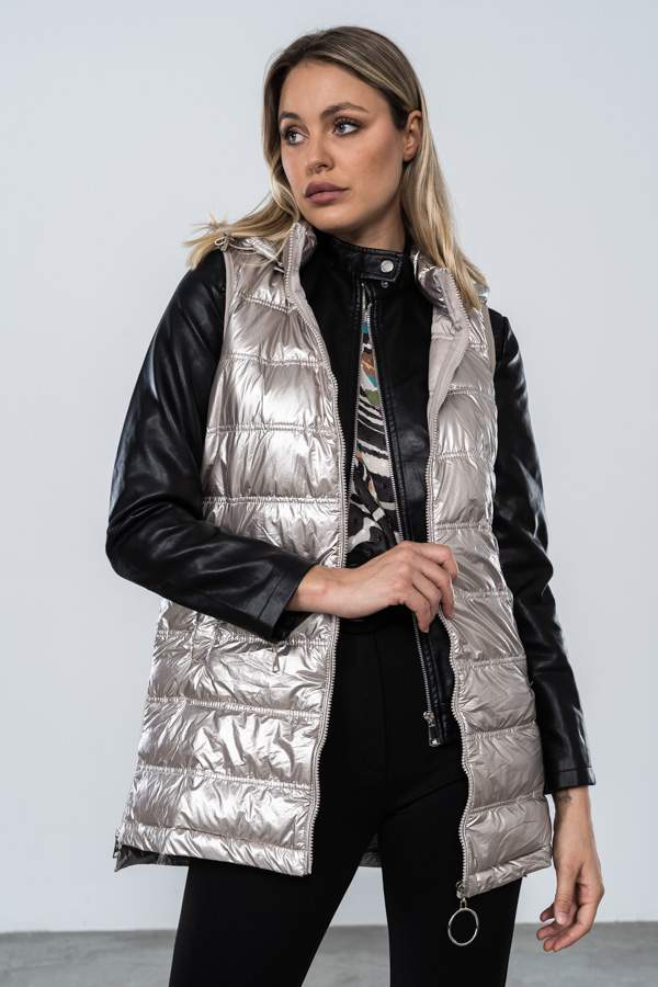 CHALECO LARGO CREMALLERA LATERAL GRIS