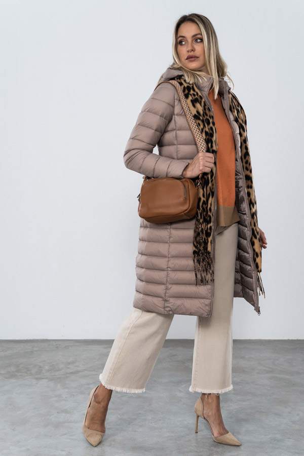 PARKA LARGA CINTURON TAUPE