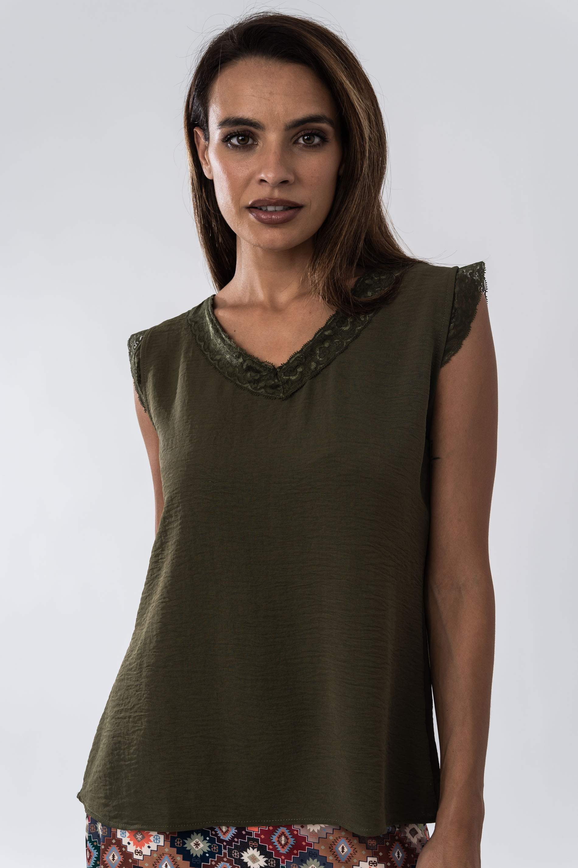 BLUSA COMBINADA ENCAJE KAKI