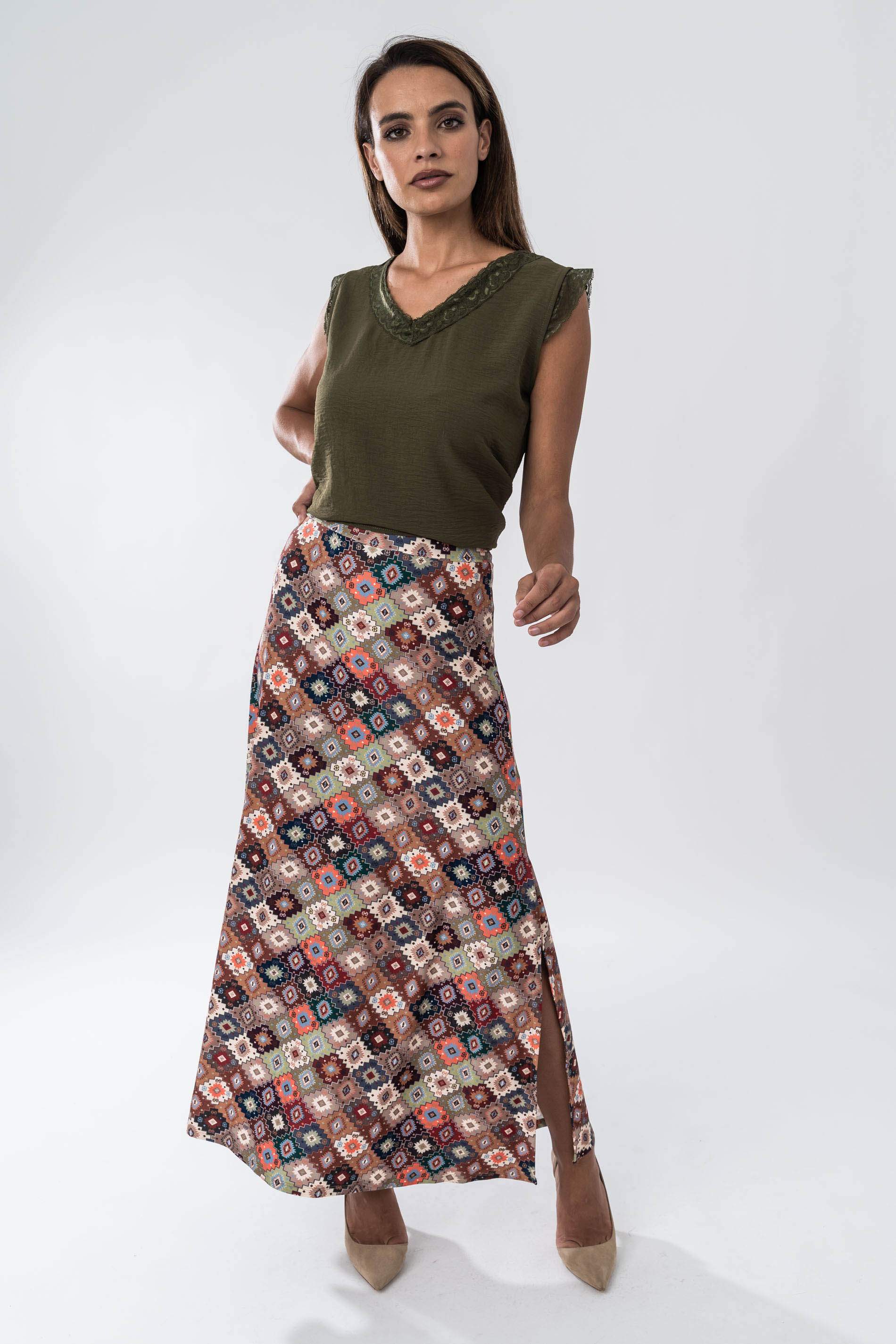 FALDA LARGA ABERTURAS AZTECA CAMEL