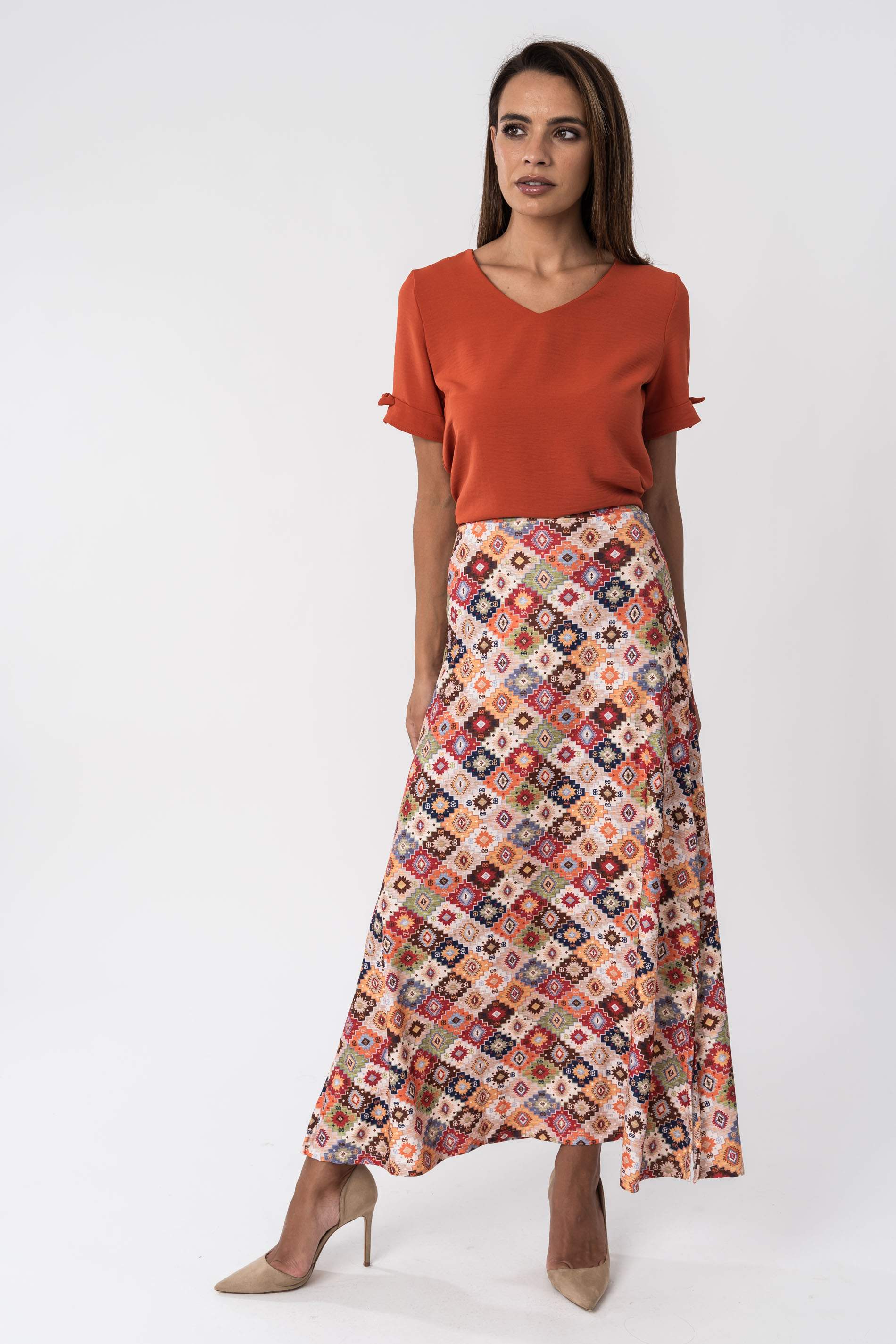 FALDA LARGA ABERTURAS AZTECA BEIGE